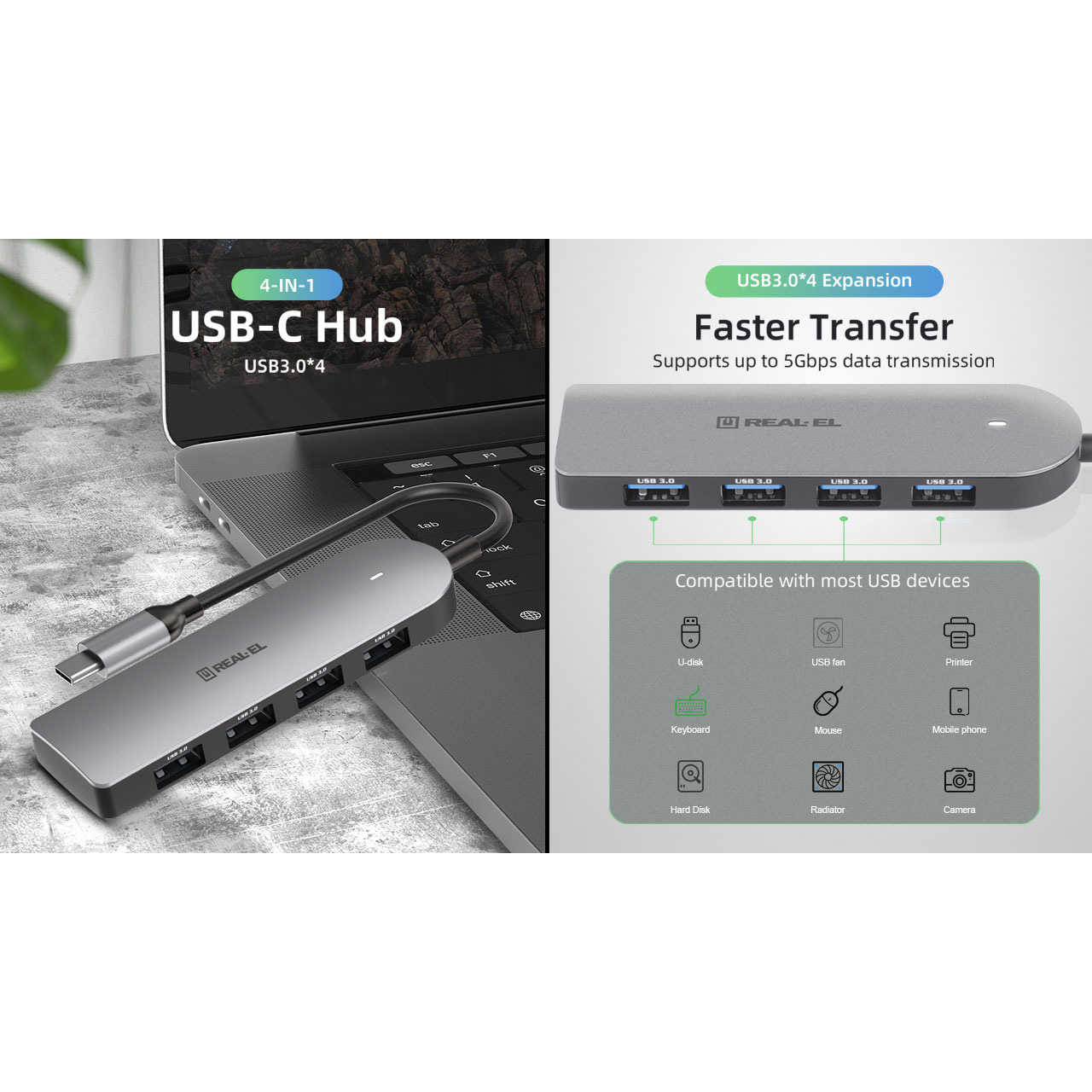 USB-хаб REAL-EL CQ-415 (EL123110001)