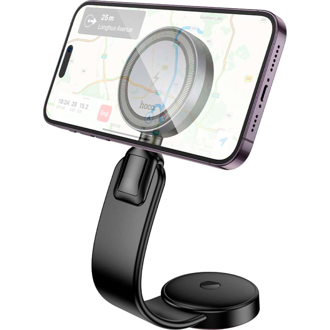 Автотримач з бездротовою зарядкою HOCO HW29 Totem Ring Magnetic Wireless Fast Charging Car Holder Center Console Black