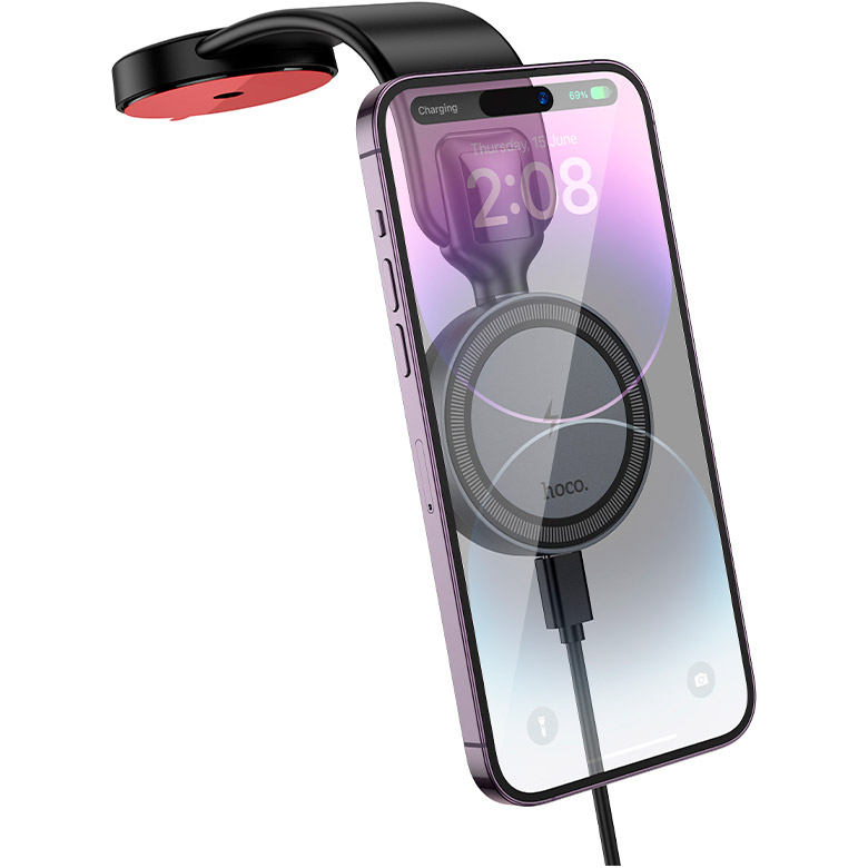 Автотримач з бездротовою зарядкою HOCO HW29 Totem Ring Magnetic Wireless Fast Charging Car Holder Center Console Black