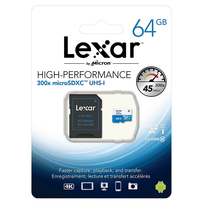 Карта памяти LEXAR microSDXC High Performance 64GB UHS-I Class 10 + SD-adapter (LSDMI64GB1EU300A)