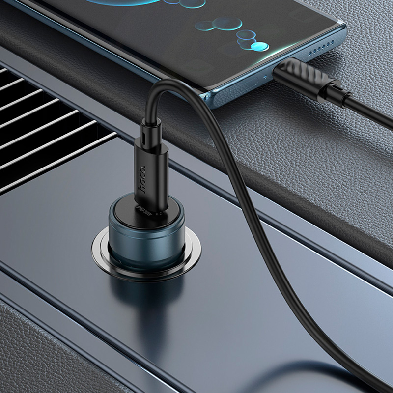 Автомобільний зарядний пристрій HOCO Z57 Glorious 1xUSB-C, PD30W Metal Gray w/Type-C cable (6942007633086)