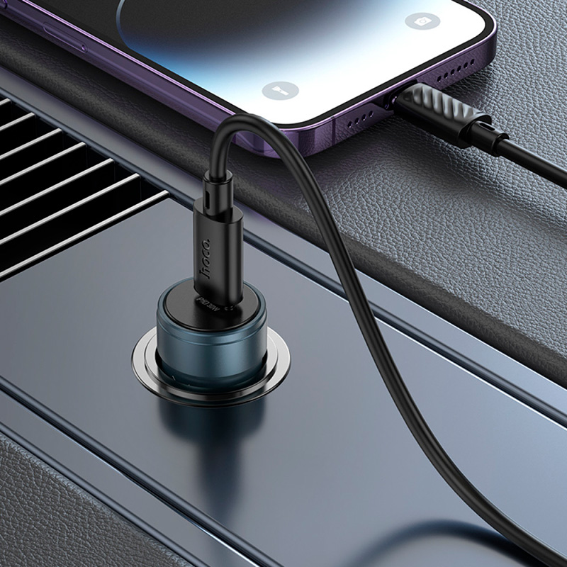 Автомобільний зарядний пристрій HOCO Z57 Glorious 1xUSB-C, PD30W Metal Gray w/Type-C to Lightning cable (6942007633062)
