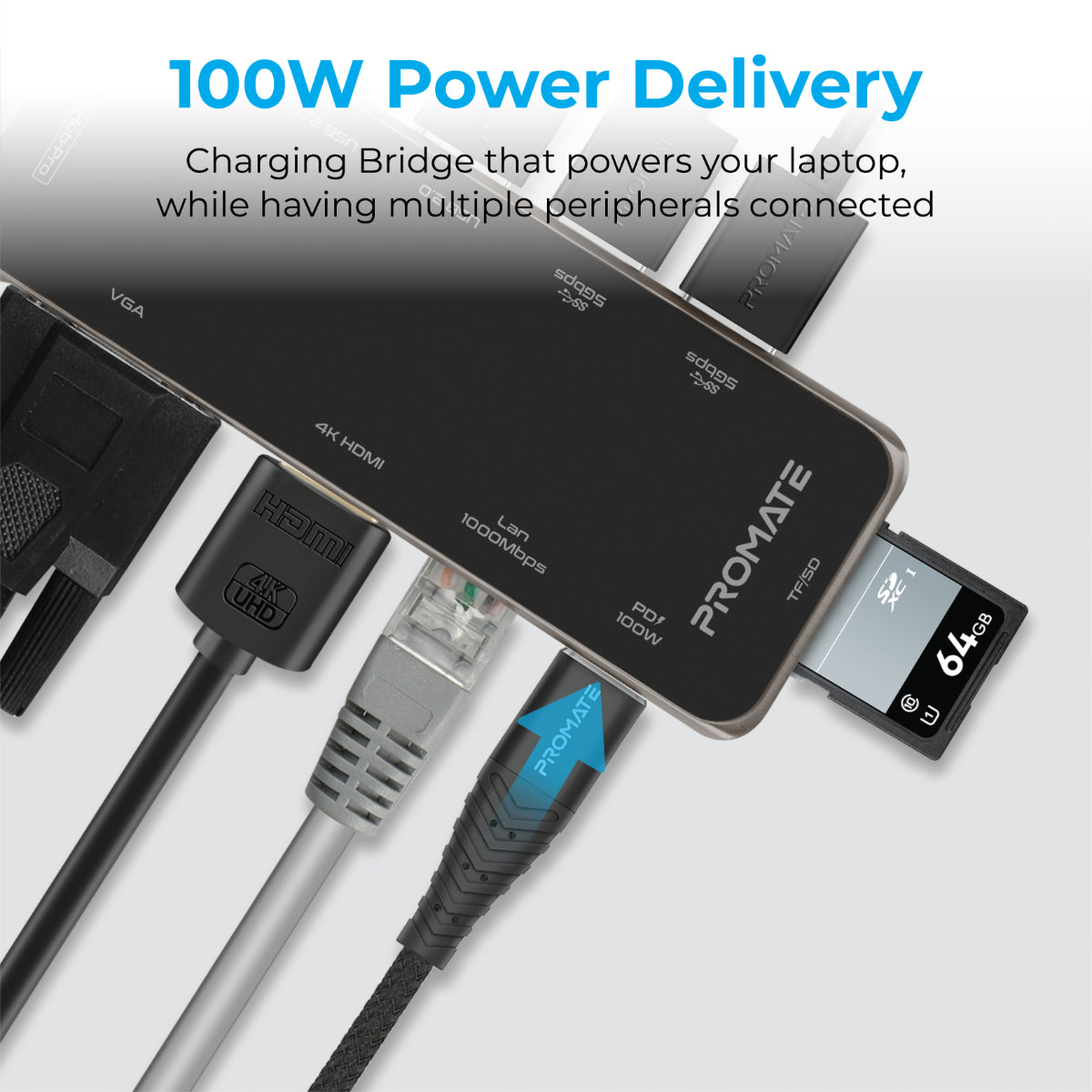 Порт-репликатор PROMATE Primehub-Pro 11-in-1 Ultra-Fast Multiport USB-C Hub with 100W Power Delivery