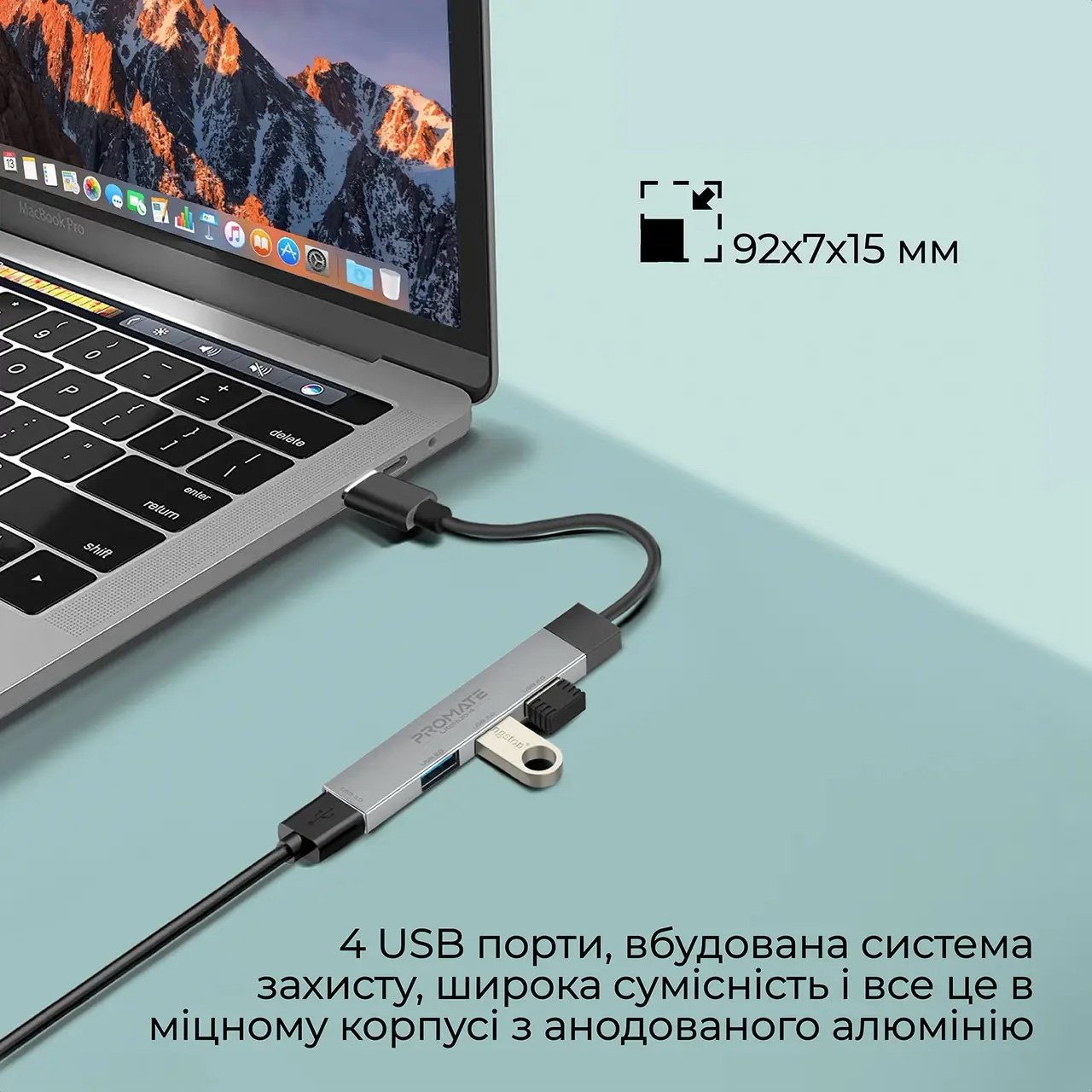 USB-хаб PROMATE LiteHub-4 4-in-1 Multi-Port USB-C Data Hub Gray