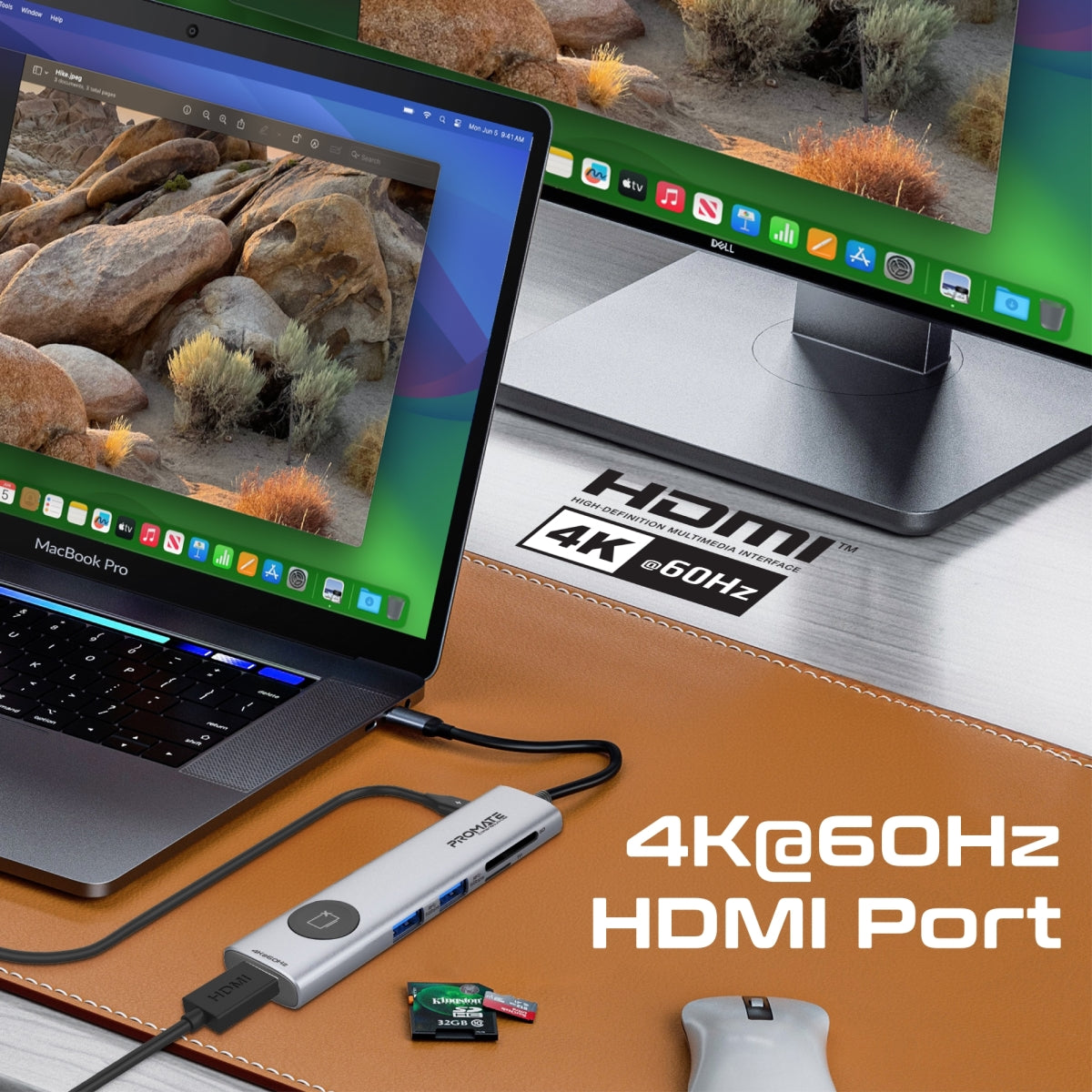 Порт-реплікатор PROMATE ComandHub-Lite 9-in-1 4K@60Hz Multi-Function High Speed USB-C Hub with Screen Privacy Button