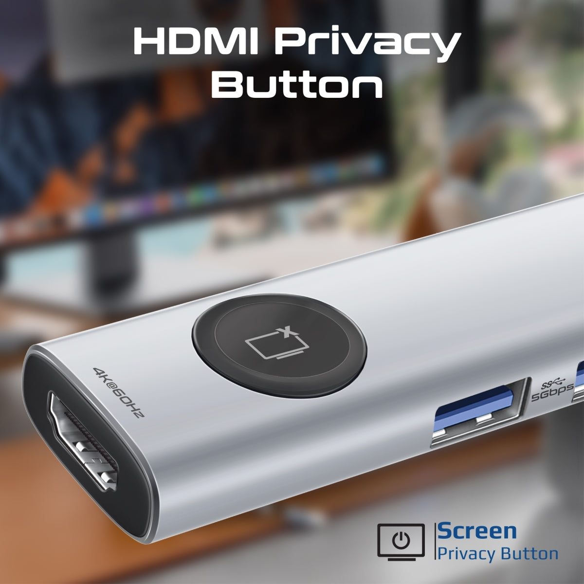 Порт-реплікатор PROMATE ComandHub-Lite 9-in-1 4K@60Hz Multi-Function High Speed USB-C Hub with Screen Privacy Button