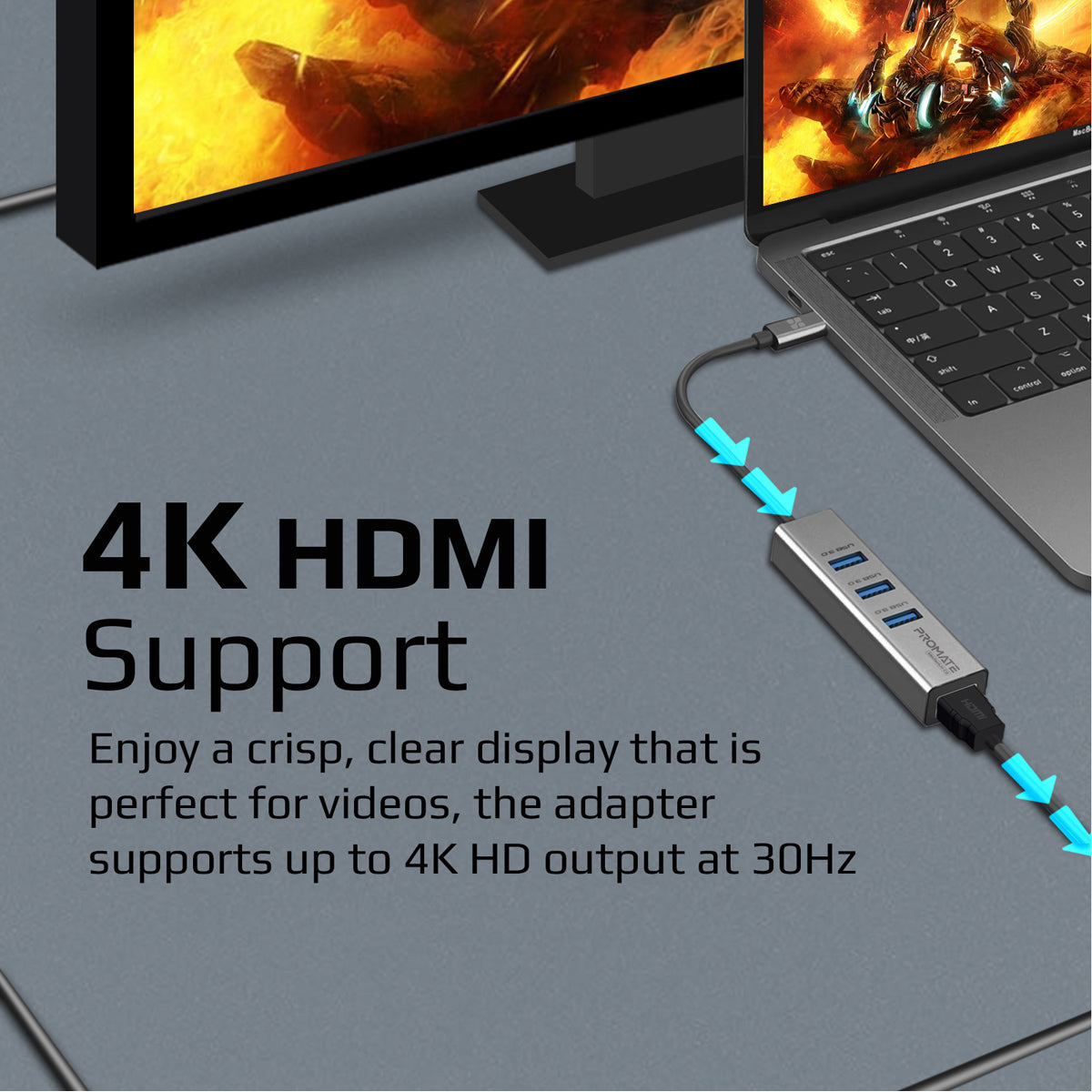 Порт-реплікатор PROMATE MediaHub-C3 4-in-1 4K Vivid Clarity USB-C to HDMI Adapter