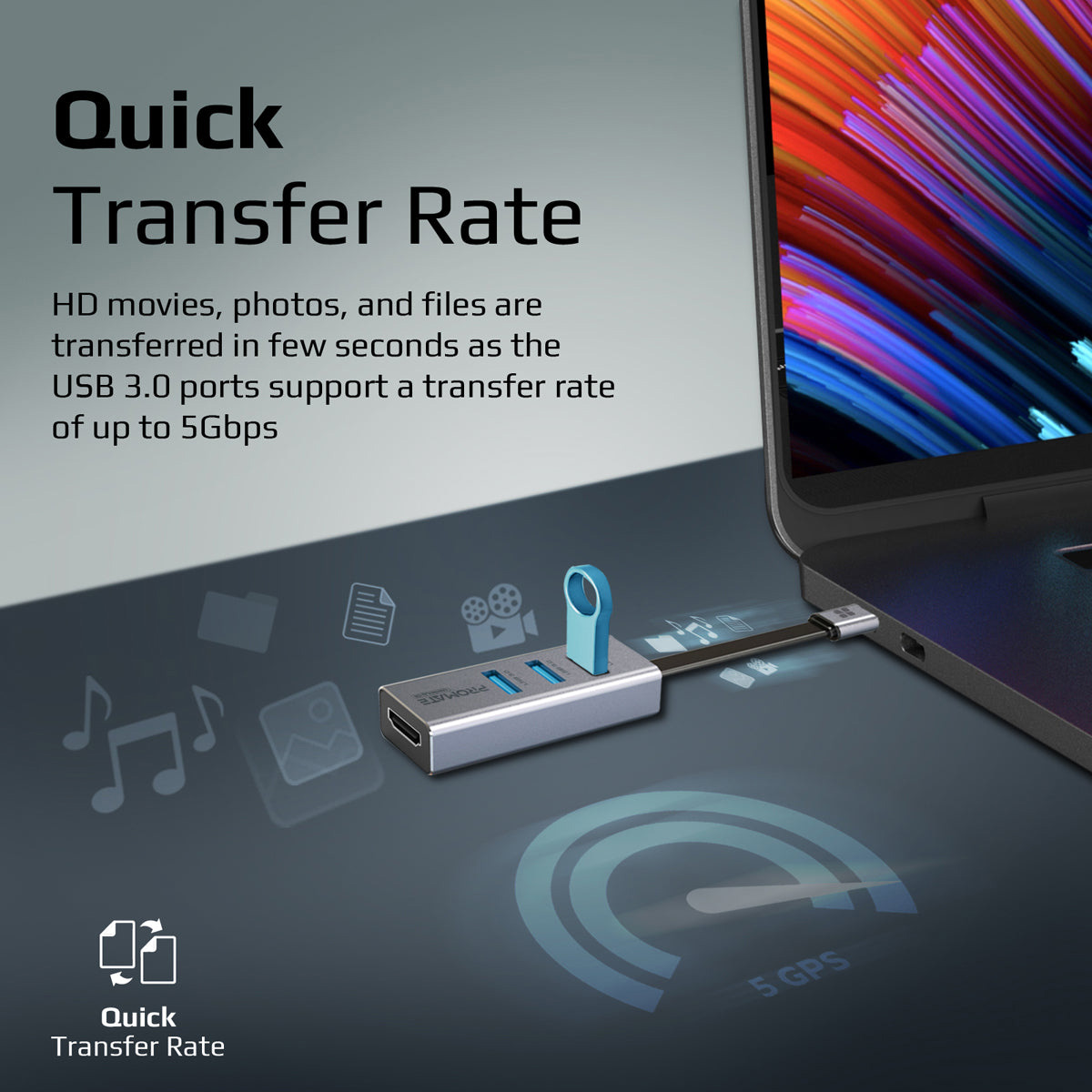 Порт-реплікатор PROMATE MediaHub-C3 4-in-1 4K Vivid Clarity USB-C to HDMI Adapter