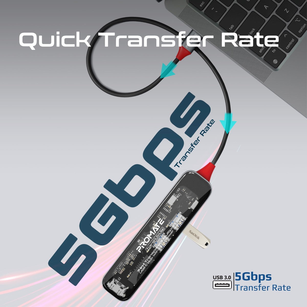 Порт-реплікатор PROMATE TransHub-Lite 7-in-1 Transparent Multiport Slim USB-C Hub with 100W Power Delivery