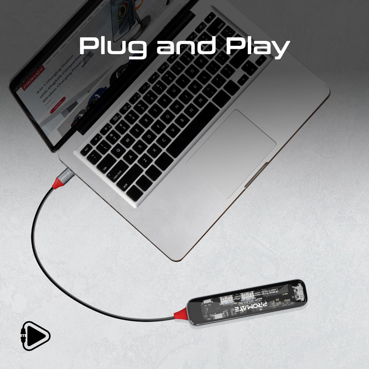 Порт-реплікатор PROMATE TransHub-Lite 7-in-1 Transparent Multiport Slim USB-C Hub with 100W Power Delivery