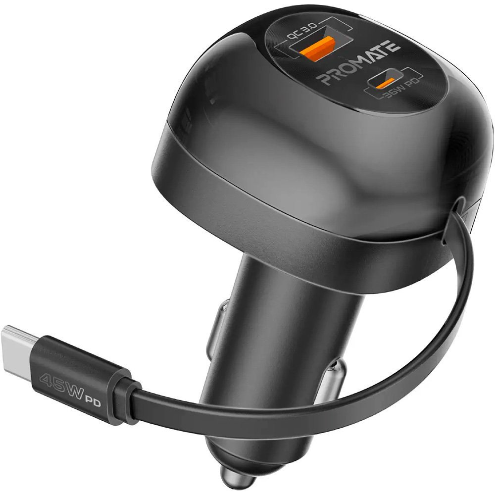 Автомобільний зарядний пристрій PROMATE PowerDrive-RC65 1xUSB-A, 1xUSB-C, 62W Car Charger Black w/USB-C cable
