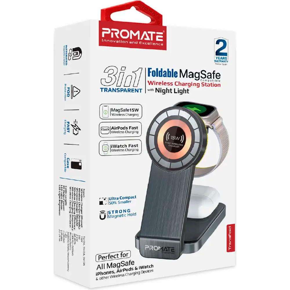 Беспроводное зарядное устройство PROMATE TransFold 15W MagSafe Charger Black