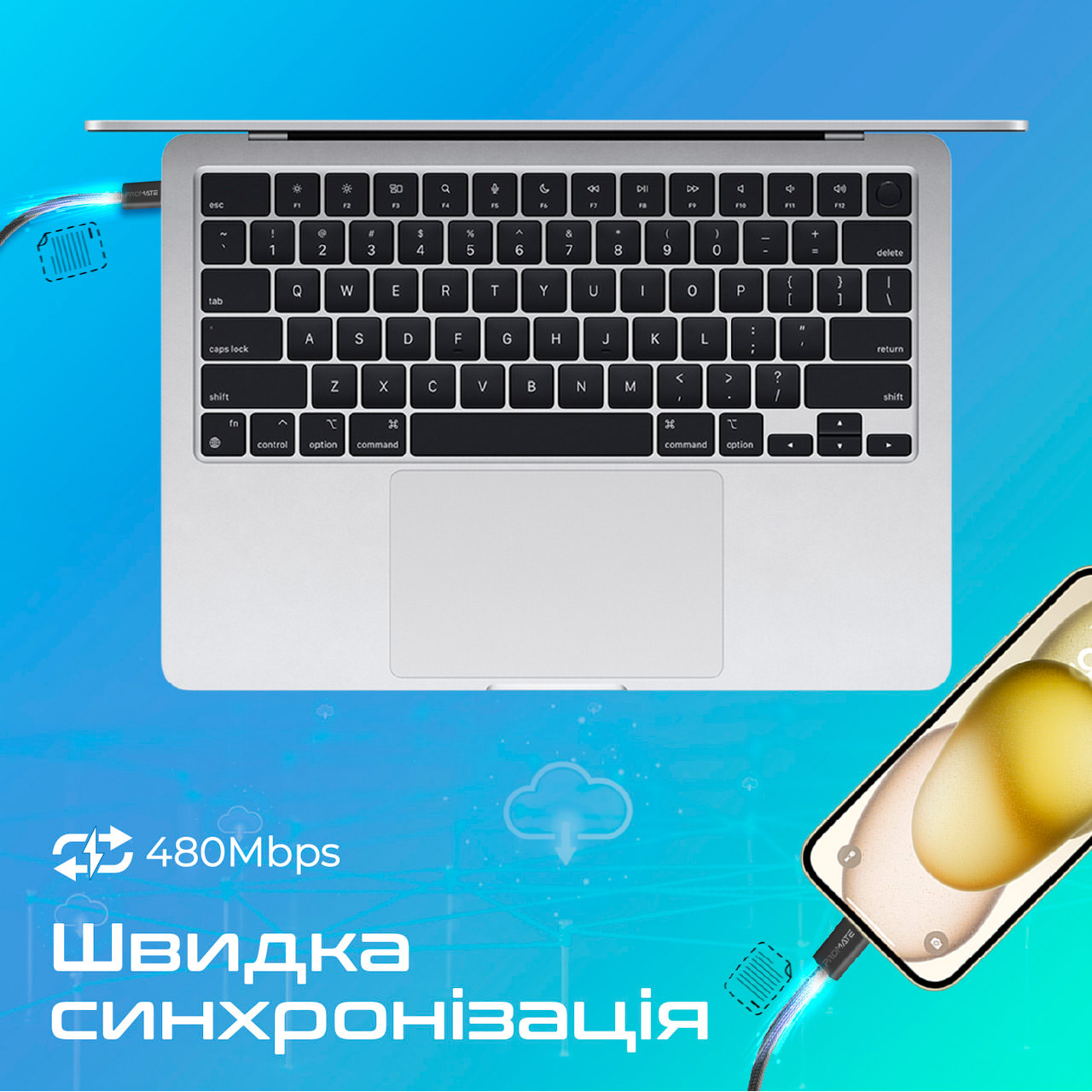 Кабель PROMATE EcoLine-CC200 USB-C to USB-C PD 60W 2м Black
