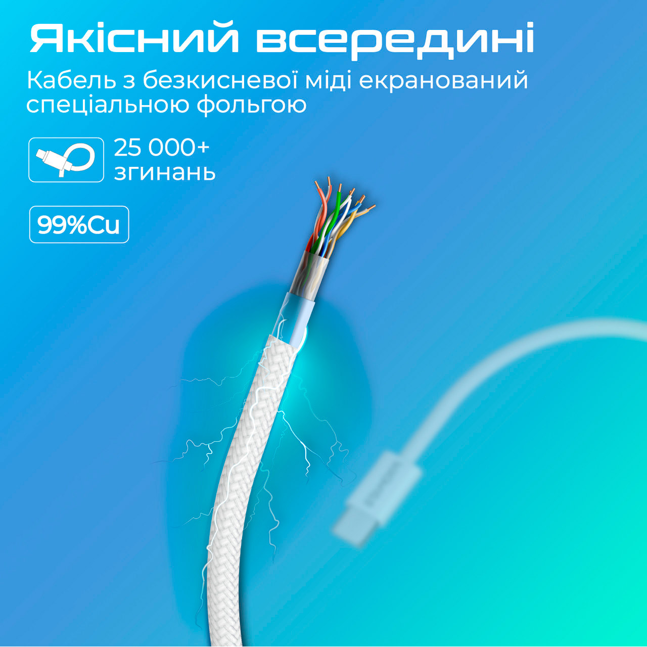 Кабель PROMATE EcoLine-CC200 USB-C to USB-C PD 60W 2м White