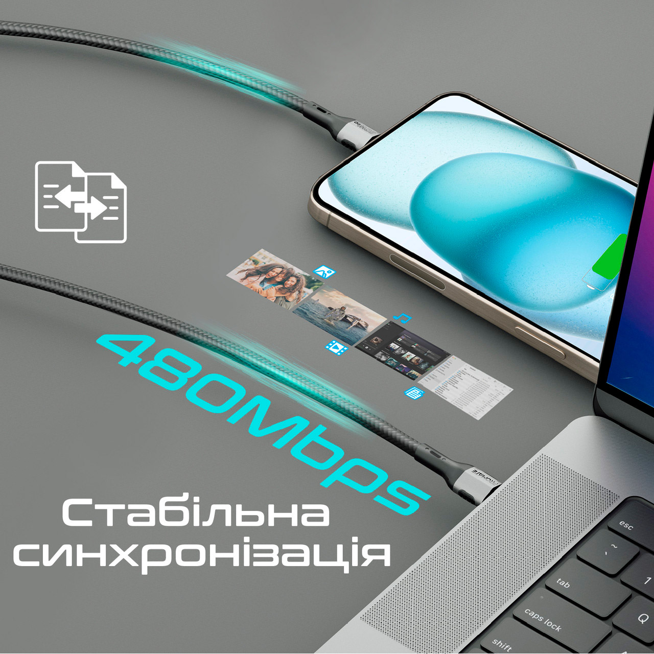Кабель PROMATE FletchLink-CC USB-C to USB-C PD 60W 1.2м Black