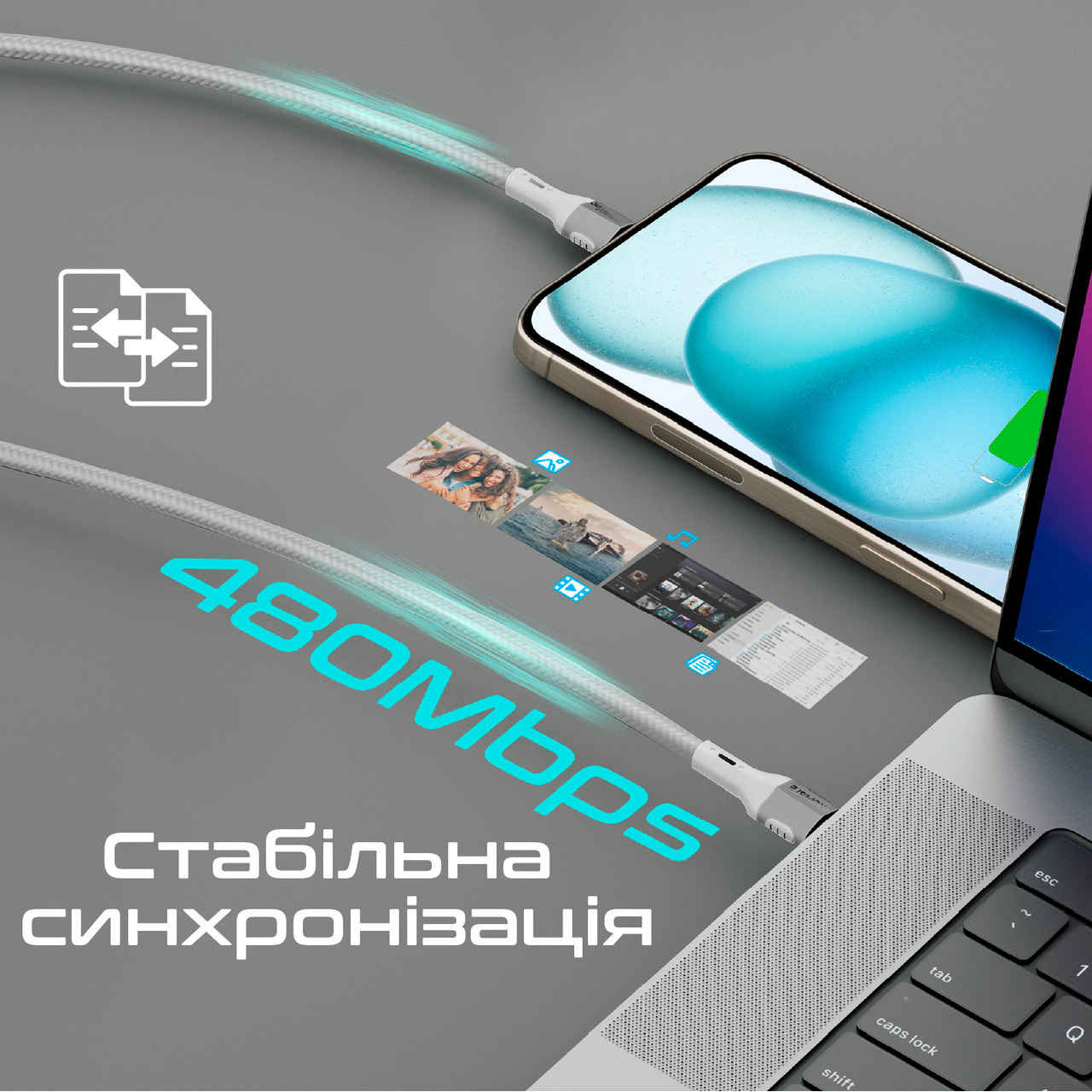 Кабель PROMATE FletchLink-CC USB-C to USB-C PD 60W 1.2м Gray