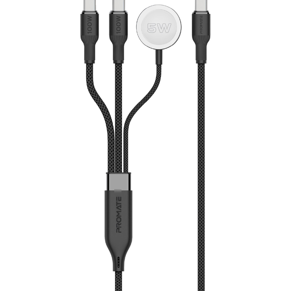Кабель PROMATE Fusion-CCW USB-C to Dual USB-C/Apple Watch Charger 1.4м Black