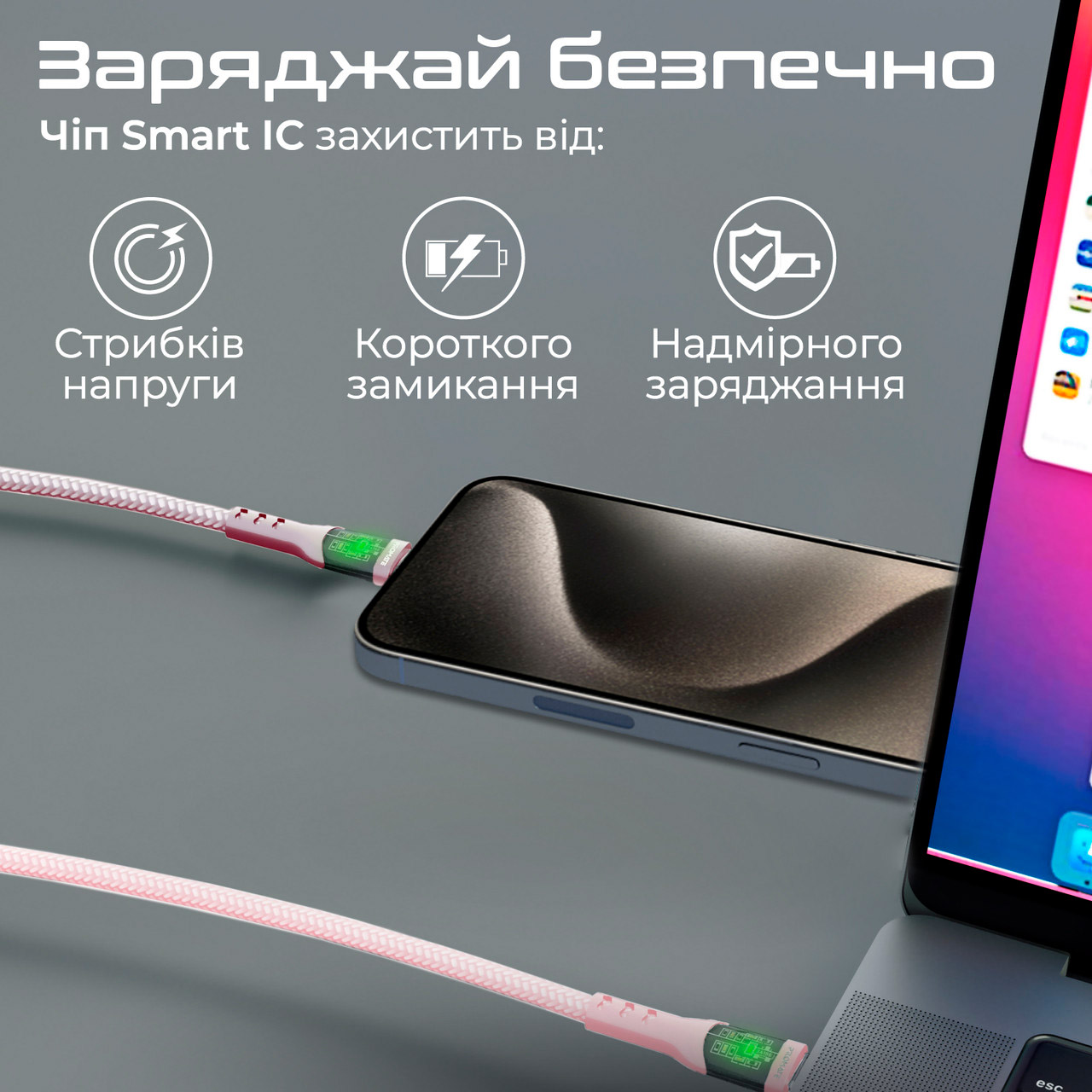 Кабель PROMATE TransLine-CC USB-C to USB-C PD 60W 1.2м Pink
