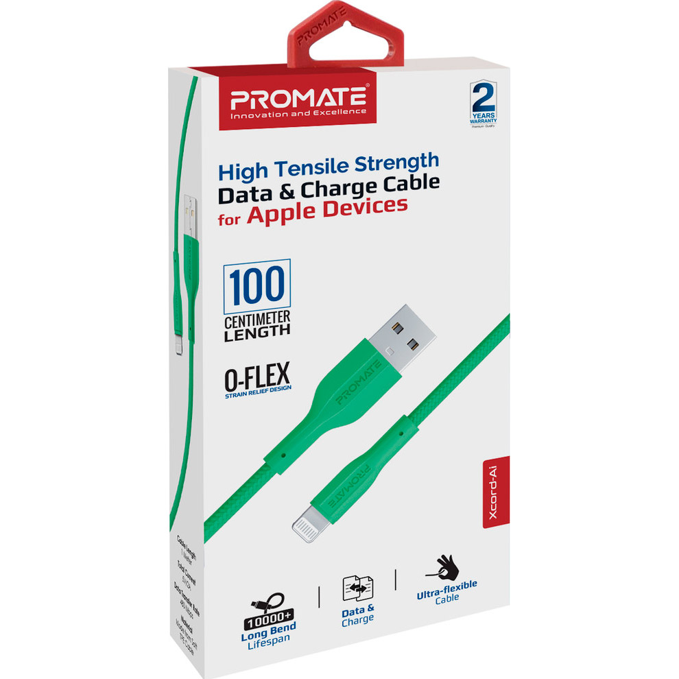 Кабель PROMATE XCord-Ai USB-A to Lightning 1м Green