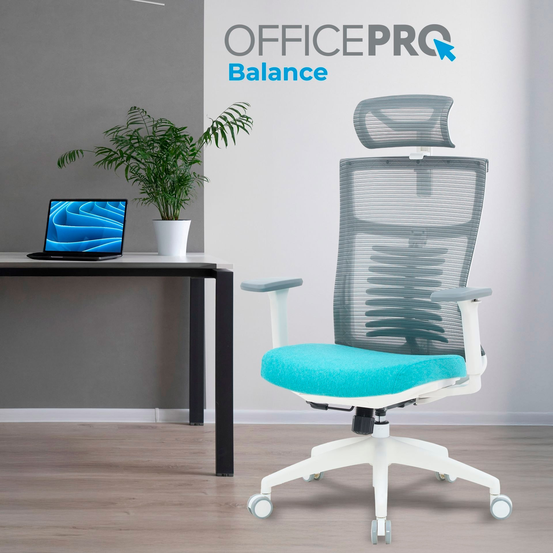Крісло офісне OFFICEPRO Balance OC550-W-DG-BL White/Dark Gray/Blue