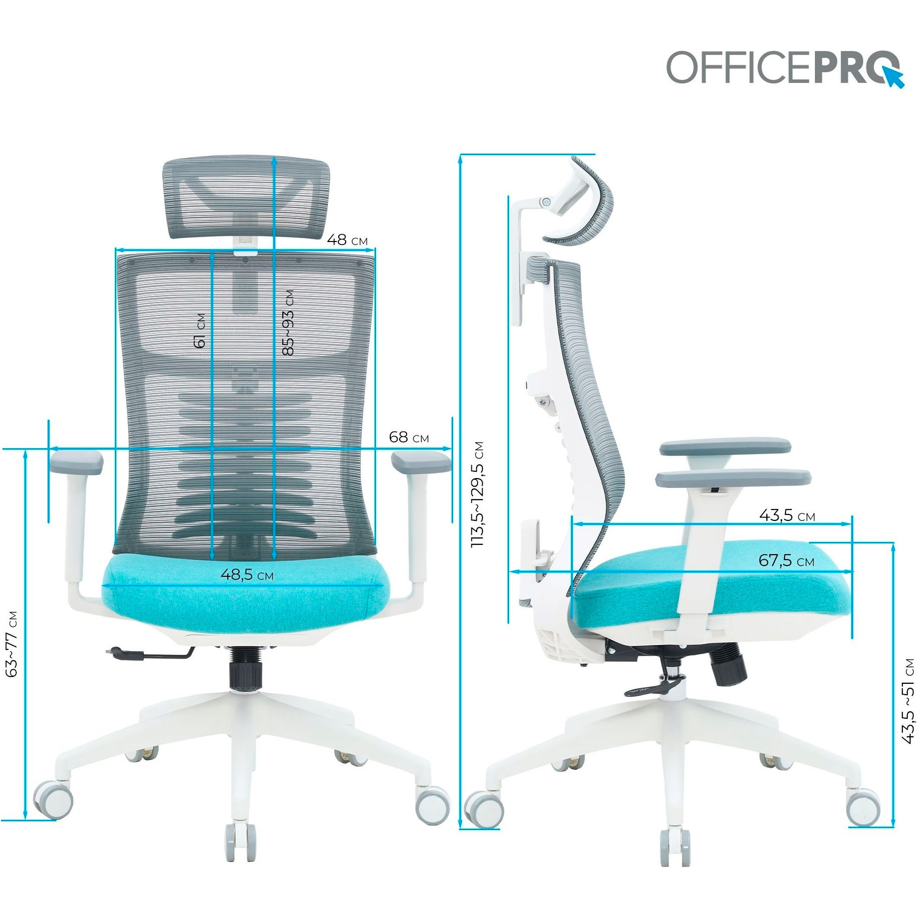 Крісло офісне OFFICEPRO Balance OC550-W-DG-BL White/Dark Gray/Blue