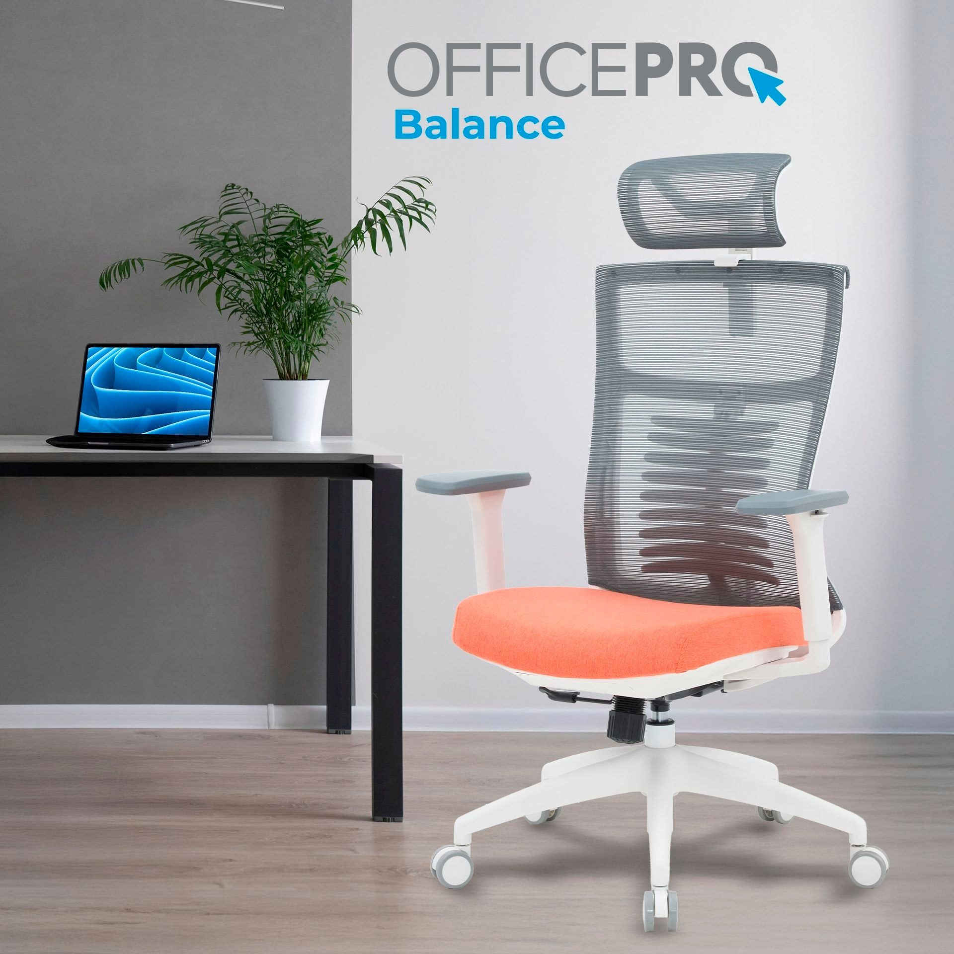 Крісло офісне OFFICEPRO Balance OC550-W-DG-OR White/Dark Gray/Orange