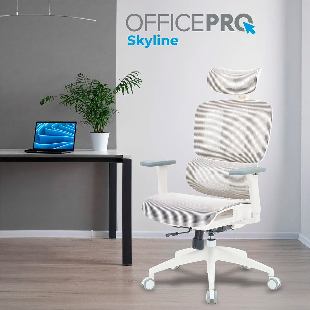 Крісло офісне OFFICEPRO Skyline OC680-W-LG-LG White/Light Gray