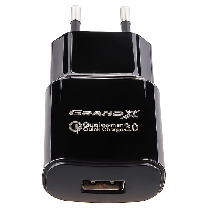 Зарядний пристрій GRAND-X CH-550 1xUSB-A, QC3.0, 18W Black (CH-550B)