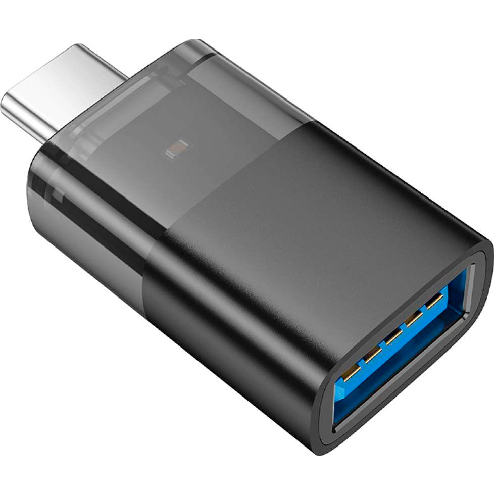 Адаптер OTG HOCO UA36B Type-C Male to USB-A Female OTG Transparent Adapter Black