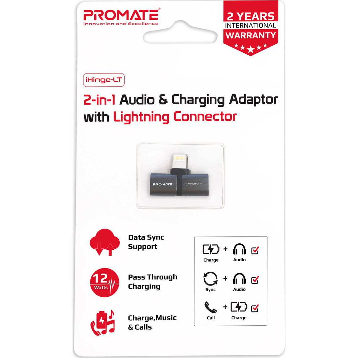 Адаптер PROMATE IHinge-LT 2-in-1 Audio & Charging Adaptor with Lightning Connector Black