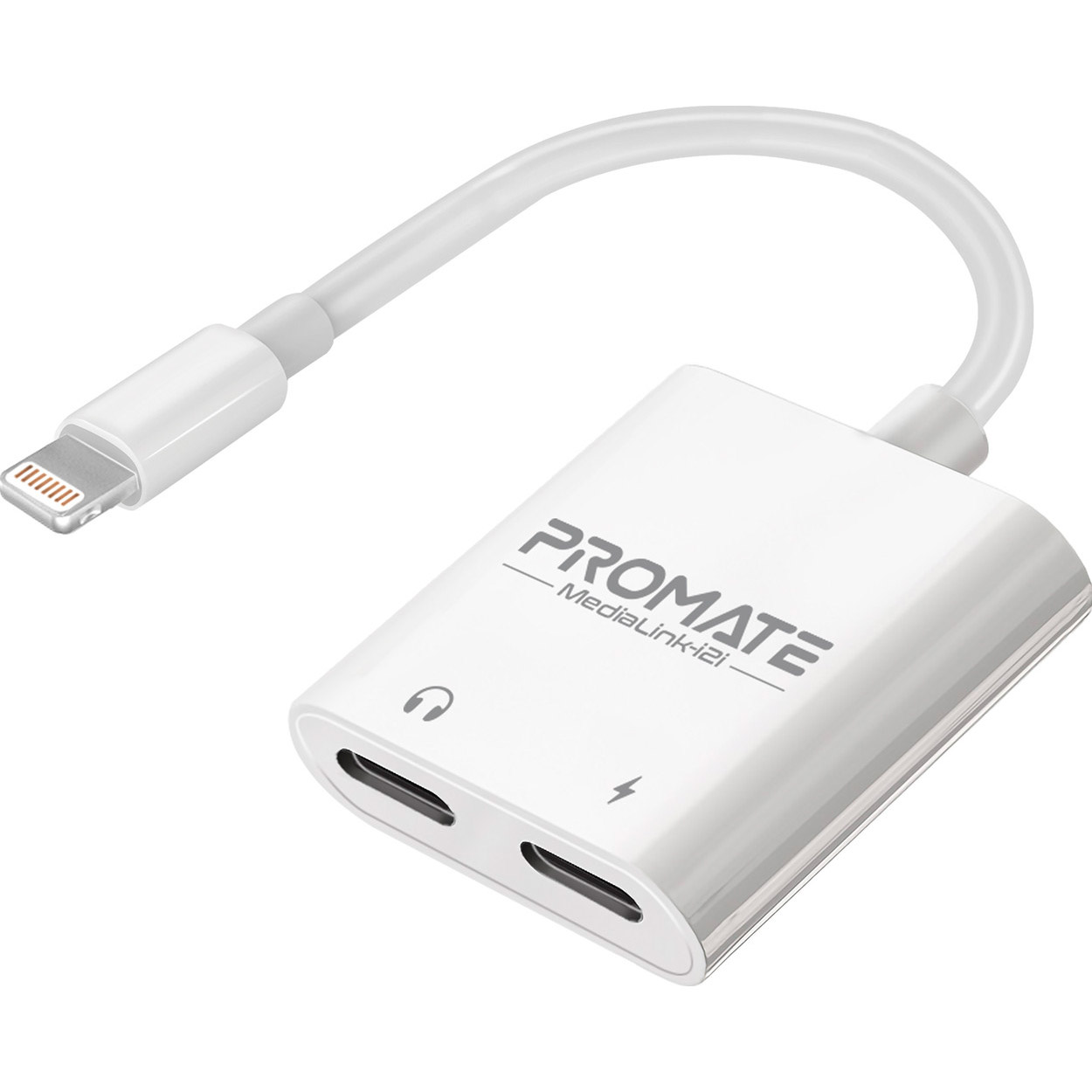 Адаптер PROMATE MediaLink-I2i Dual Port Audio and Charge Lightning Adapter White