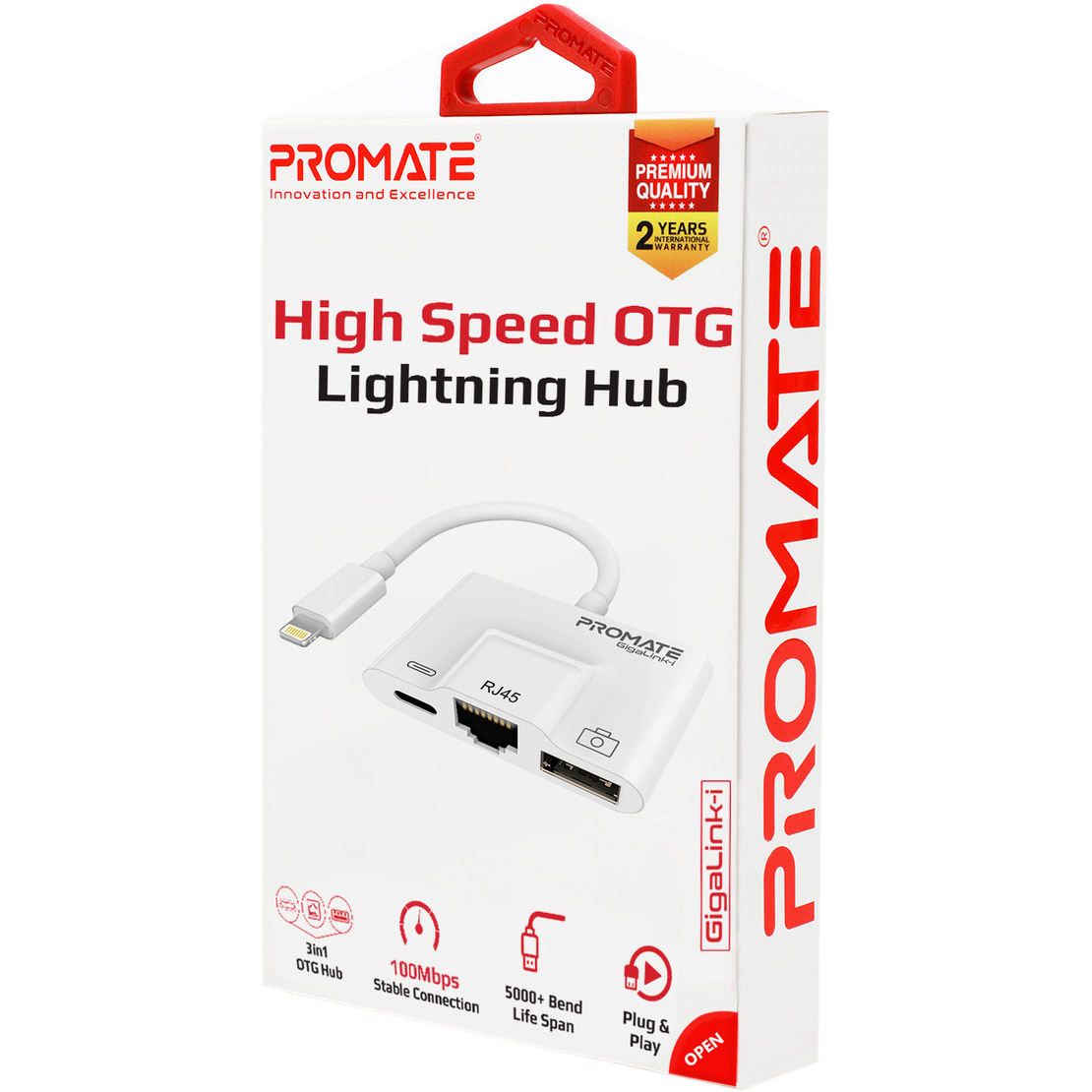 Сетевой адаптер с USB-хабом PROMATE GigaLink-I 3-in-1 High Speed OTG Lightning Hub White