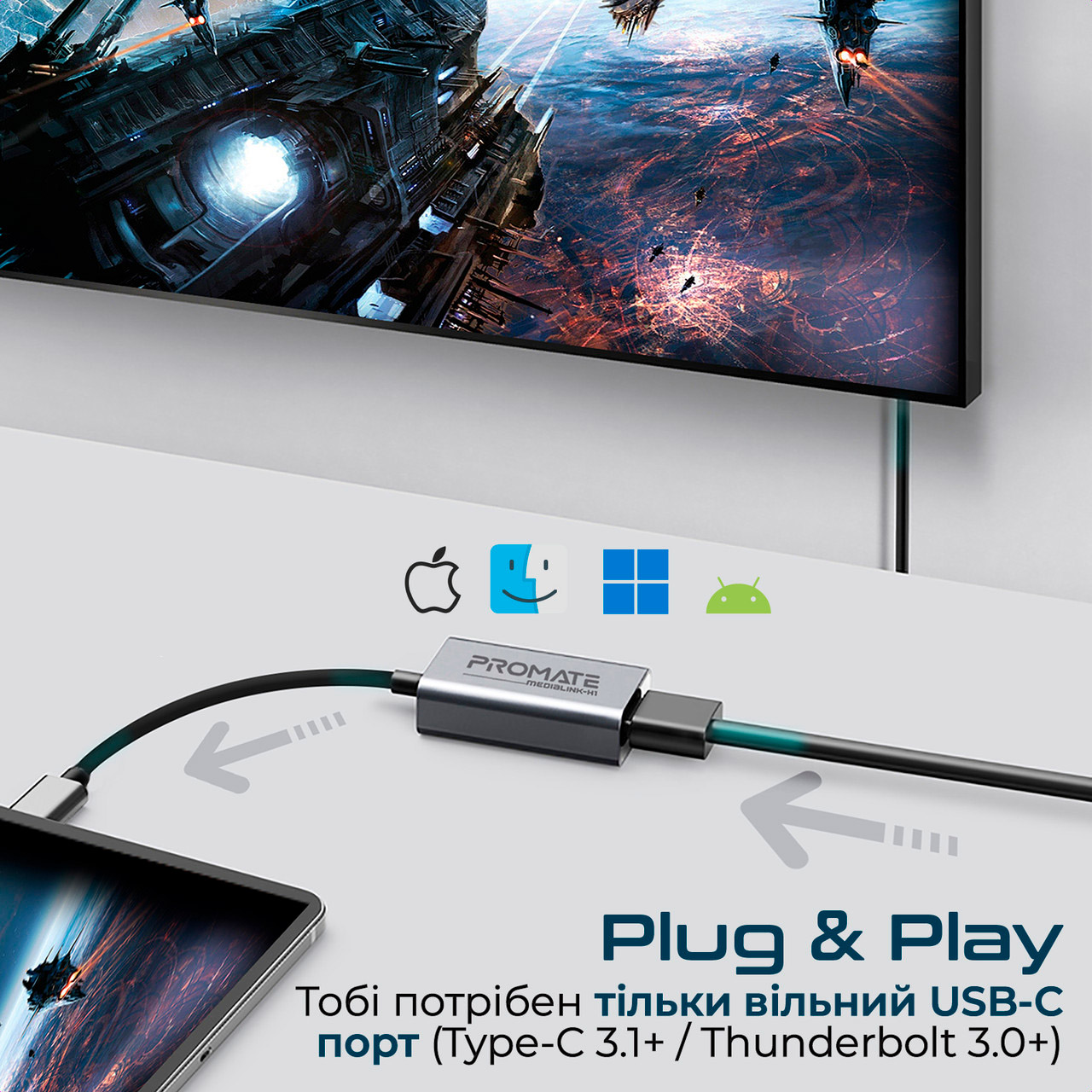 Адаптер PROMATE MediaLink-H1 USB-C to HDMI Gray