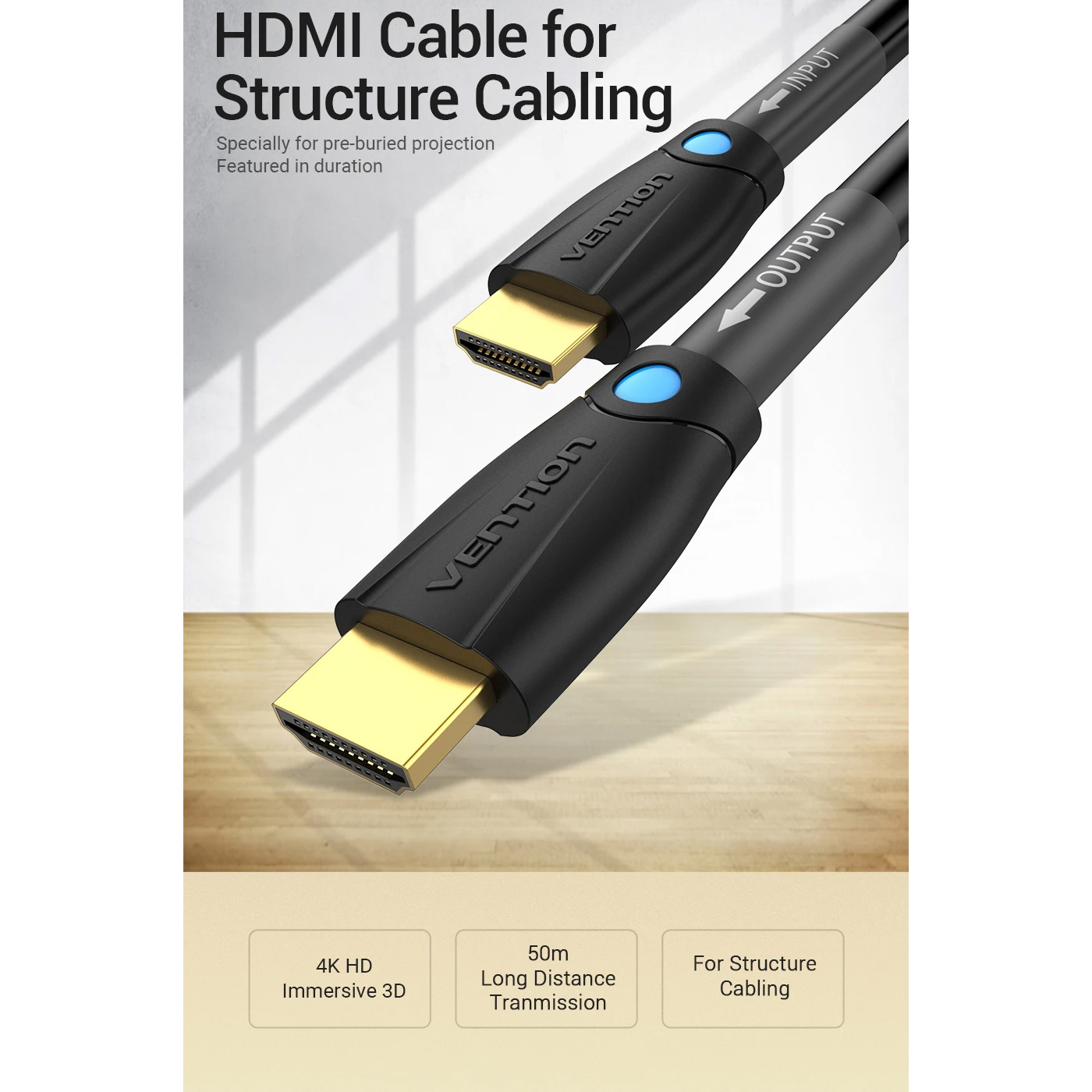 Кабель VENTION HDMI Cable for Structure Cabling Engineering HDMI v2.0 3м Black (AAMBI)