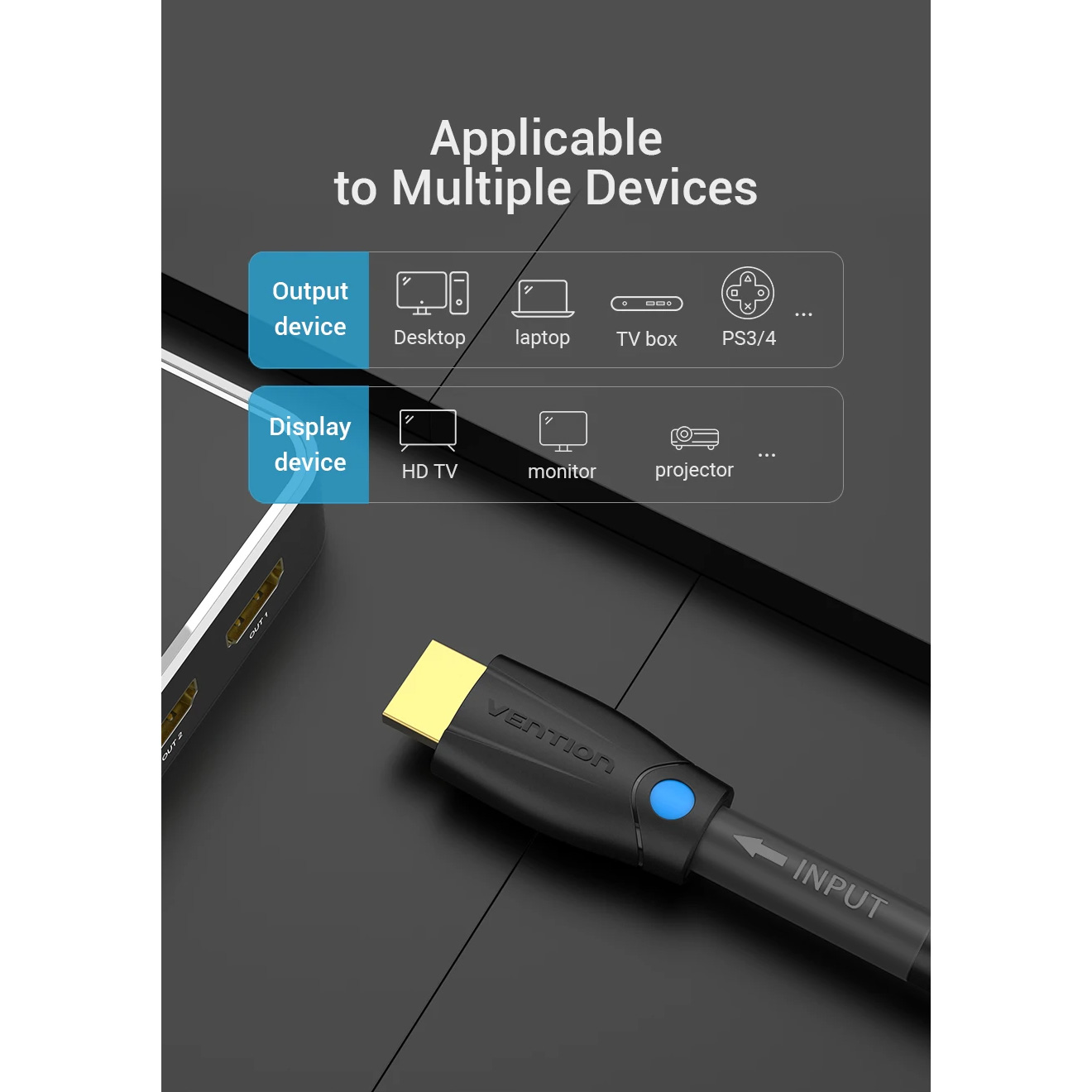 Кабель VENTION HDMI Cable for Structure Cabling Engineering HDMI v2.0 3м Black (AAMBI)