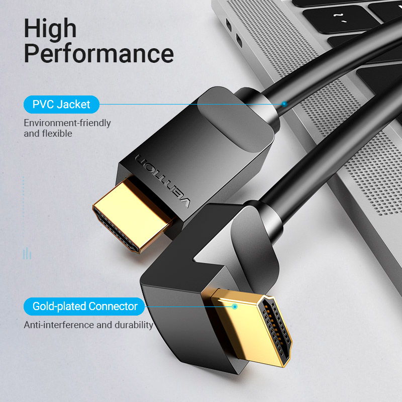 Кабель VENTION Right Angle Cable 90 Degree HDMI v2.0 3м Black (AARBI)