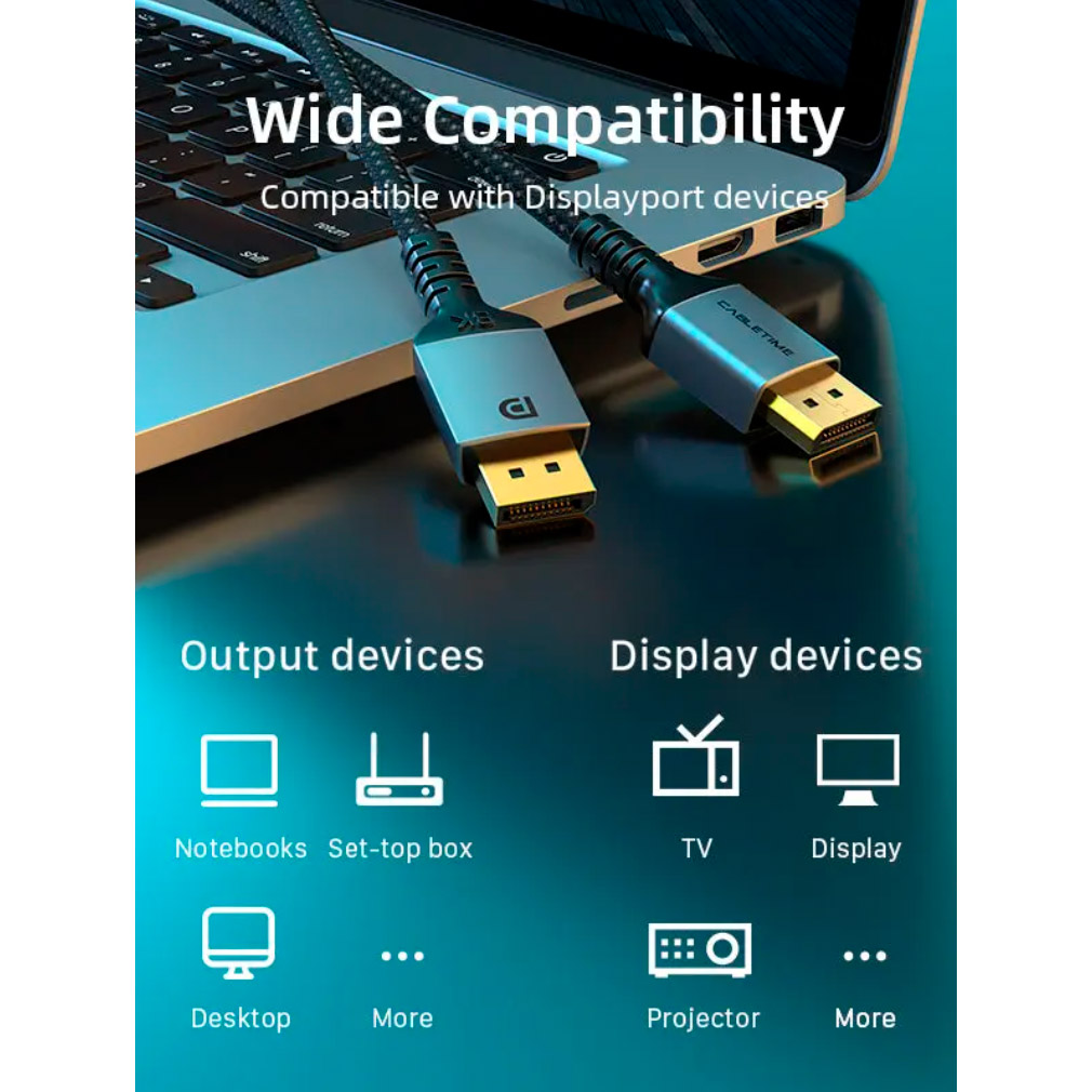 Кабель CABLETIME 8K 60Hz DisplayPort 3м Black (CD11N)