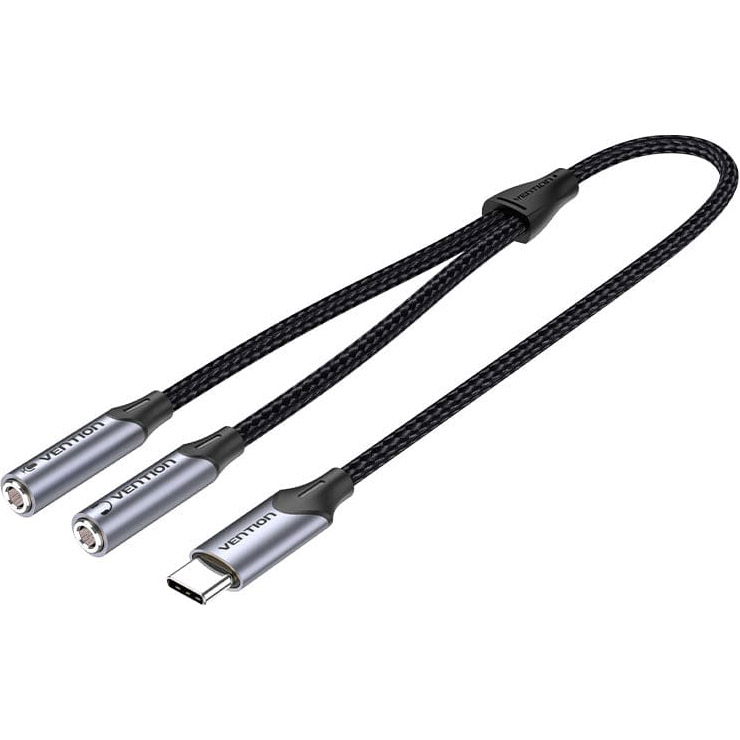 Кабель VENTION TRS Audio & Mic Jack Splitter Cable USB-C to 3.5mm 0.3м Black (BGPHY)