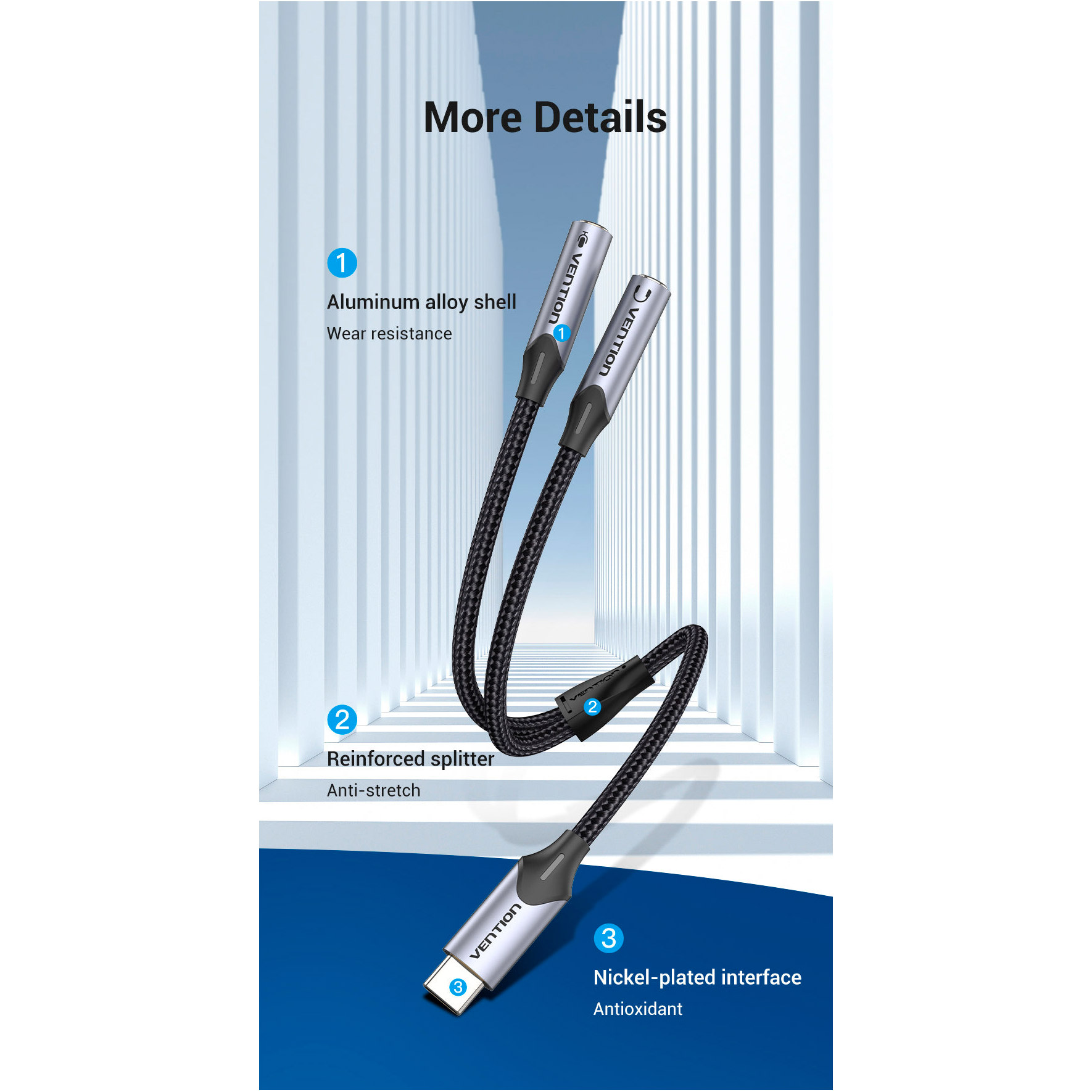 Кабель VENTION TRS Audio & Mic Jack Splitter Cable USB-C to 3.5mm 0.3м Black (BGPHY)
