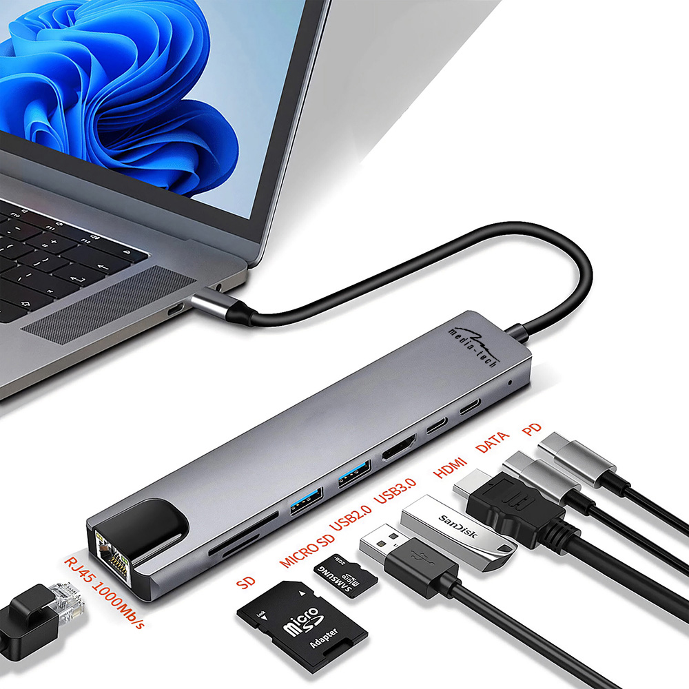Порт-реплікатор MEDIA-TECH 8-in-1 Giga LAN Hub MT5046