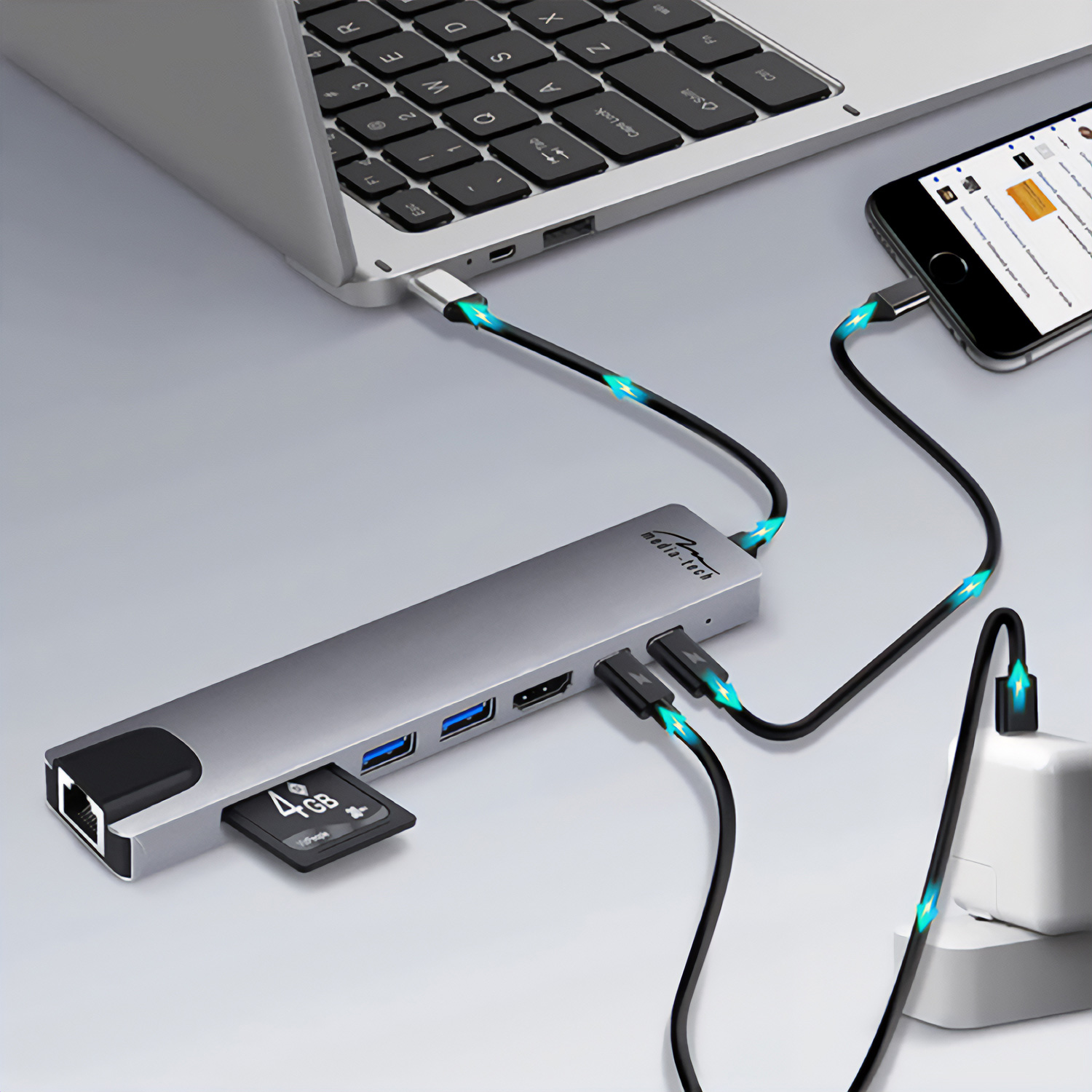 Порт-реплікатор MEDIA-TECH 8-in-1 Giga LAN Hub MT5046