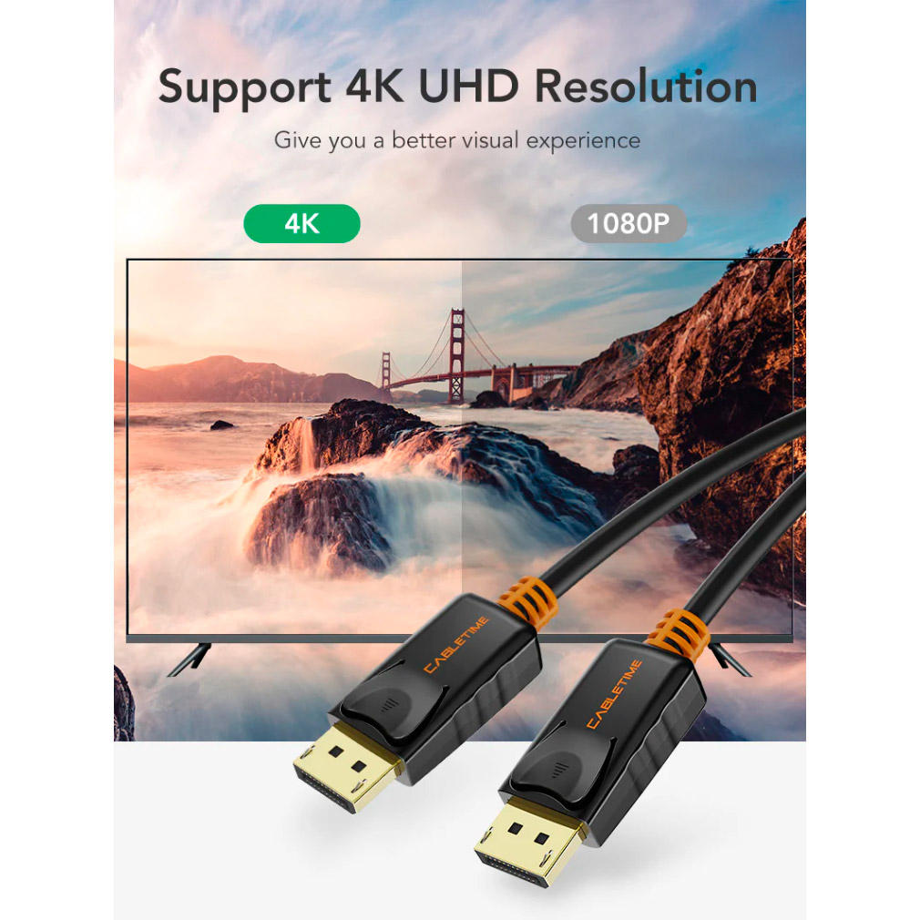 Кабель CABLETIME 4K 60Hz DisplayPort 1м Black (CD21H)