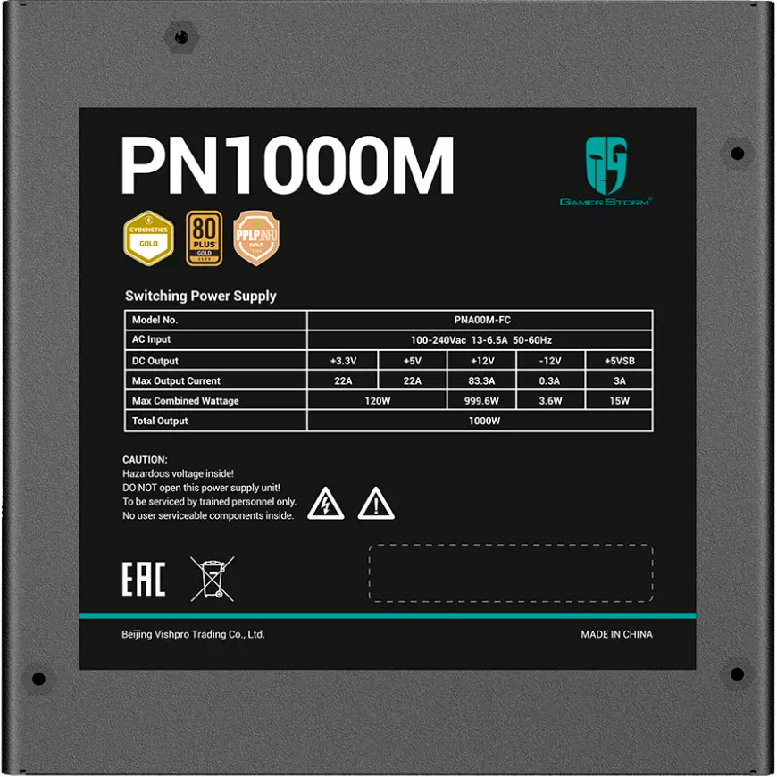 Блок питания 1000W DEEPCOOL GAMER STORM PN1000M (R-PNA00M-FC0B-JGEU)