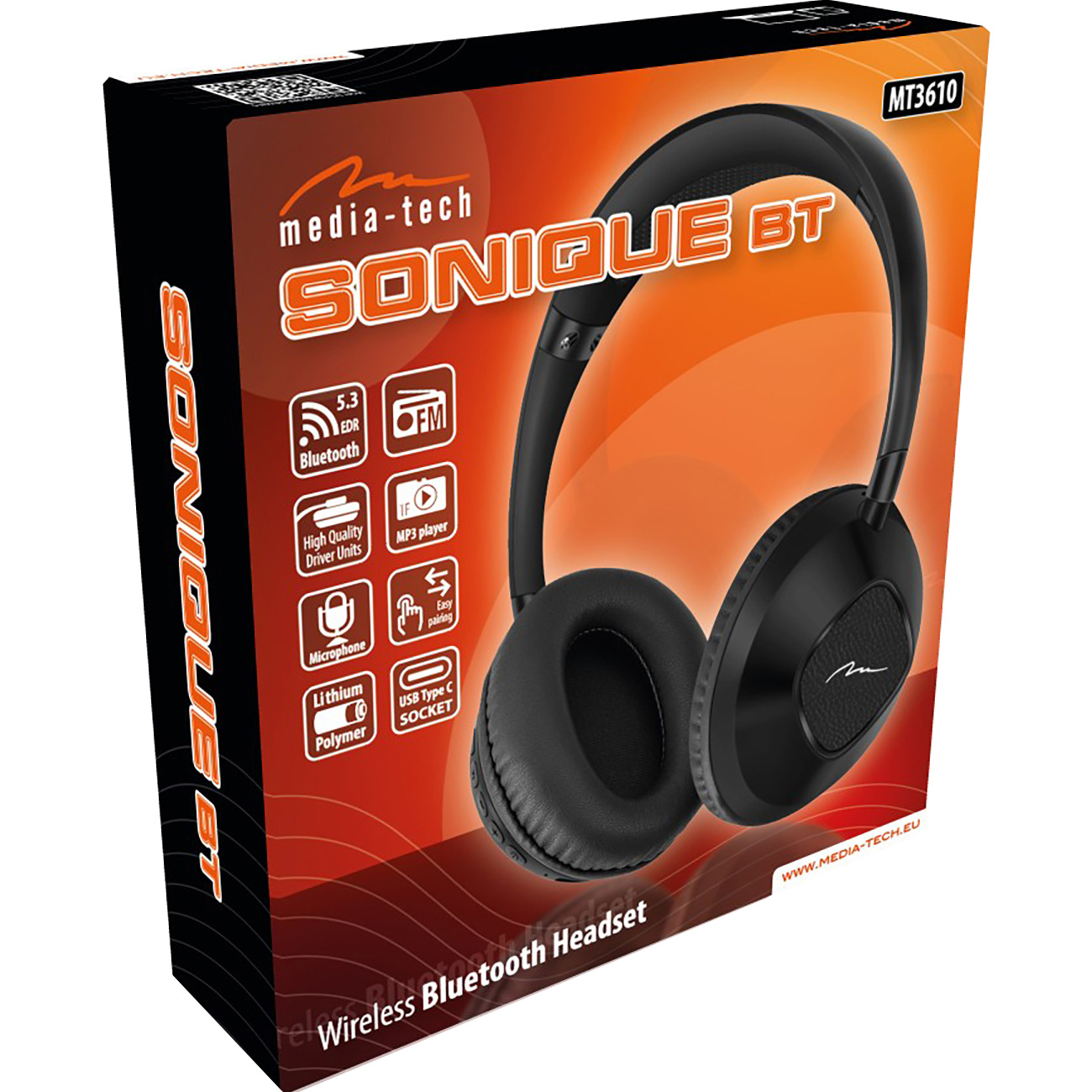 Наушники MEDIA-TECH Sonique BT MT3610 Black