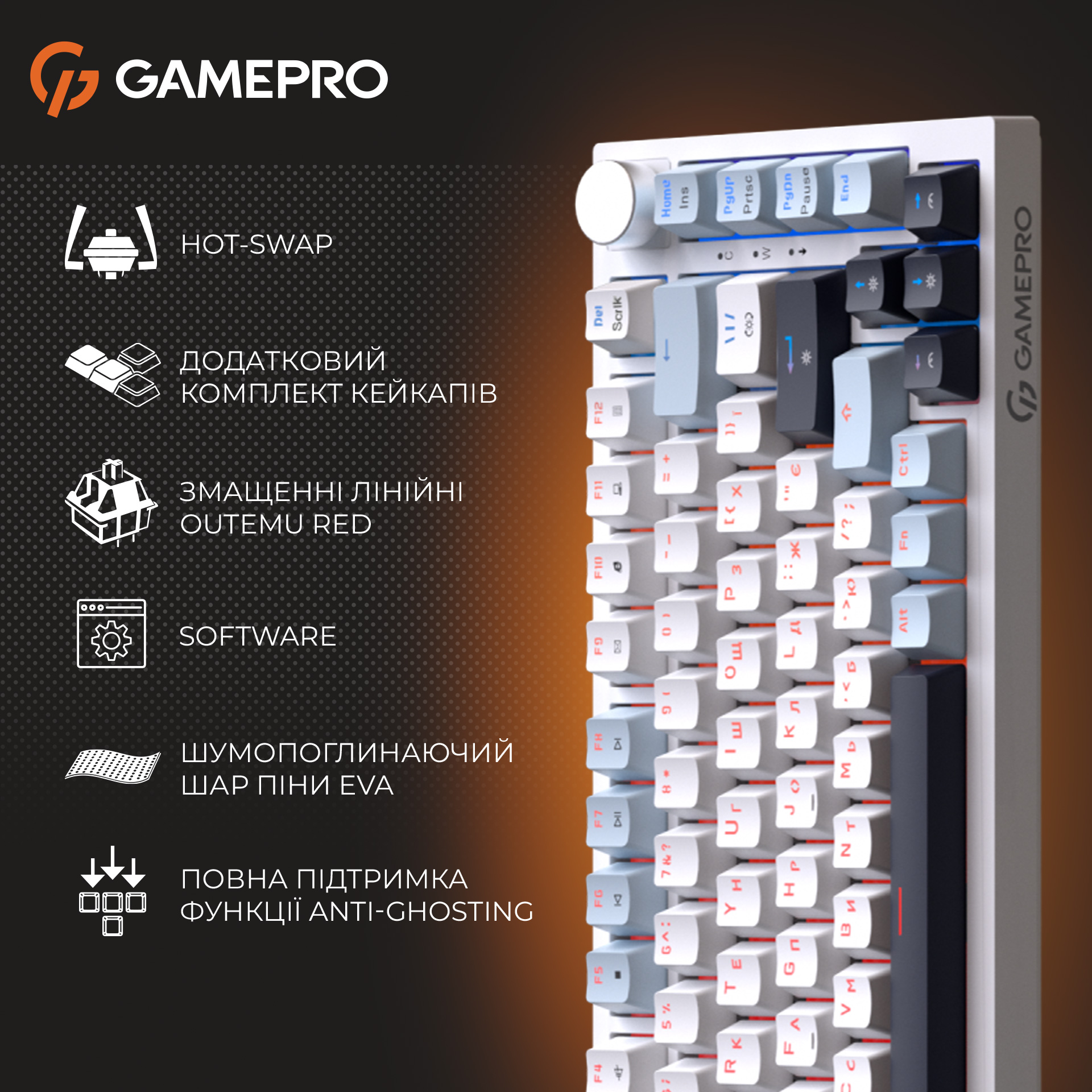 Клавіатура GAMEPRO Genesis Warden MK160 Blue/White