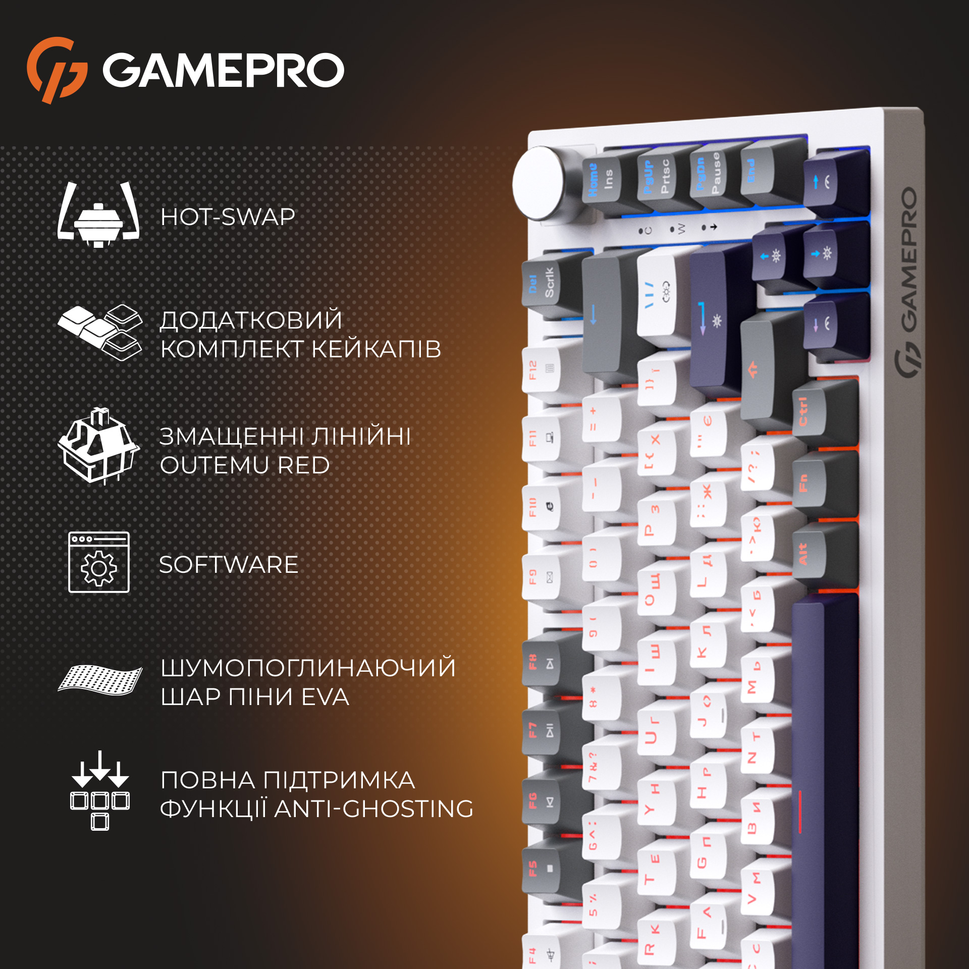 Клавіатура GAMEPRO Genesis Warden MK160 White/Gray