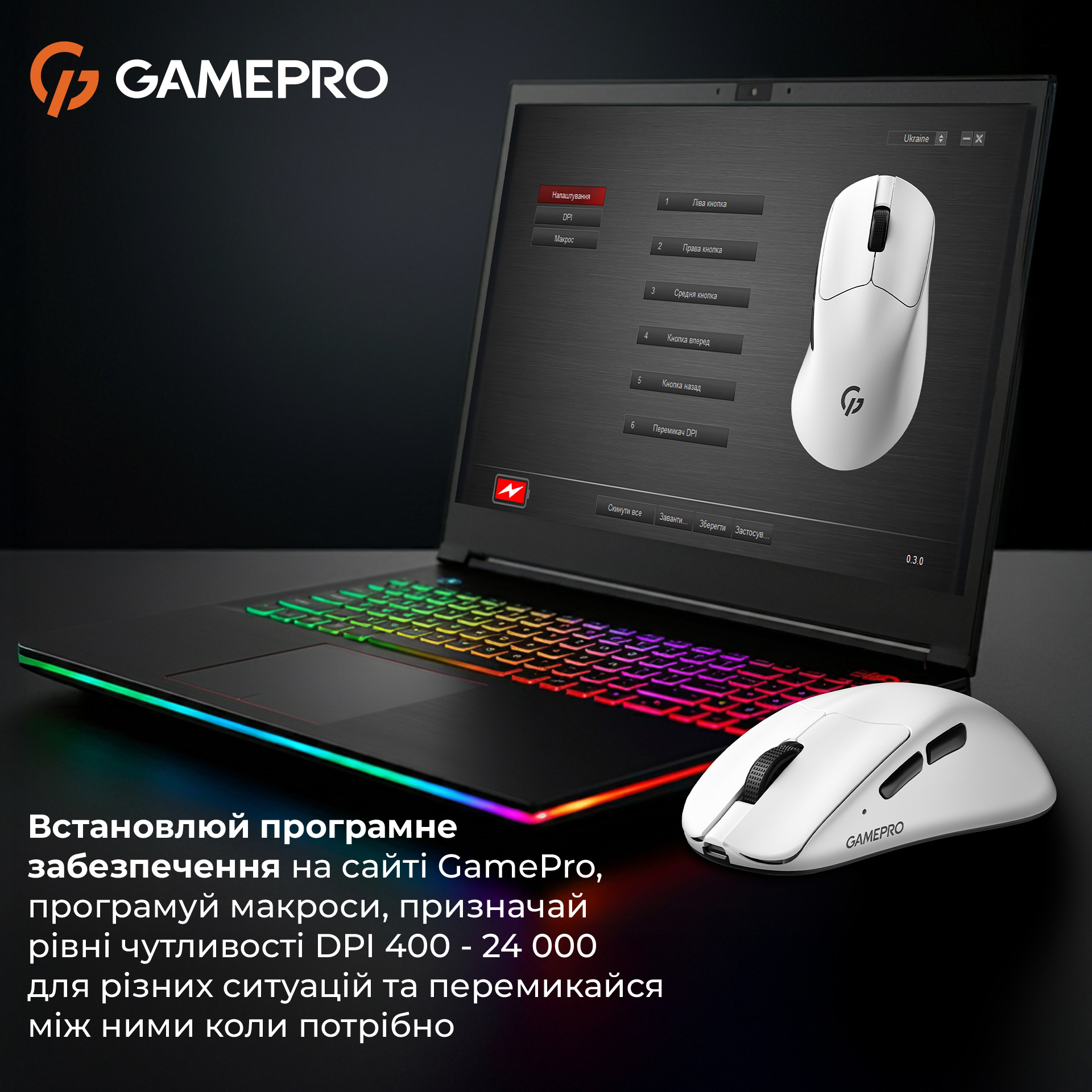 Миша ігрова GAMEPRO Genesis Avenger White