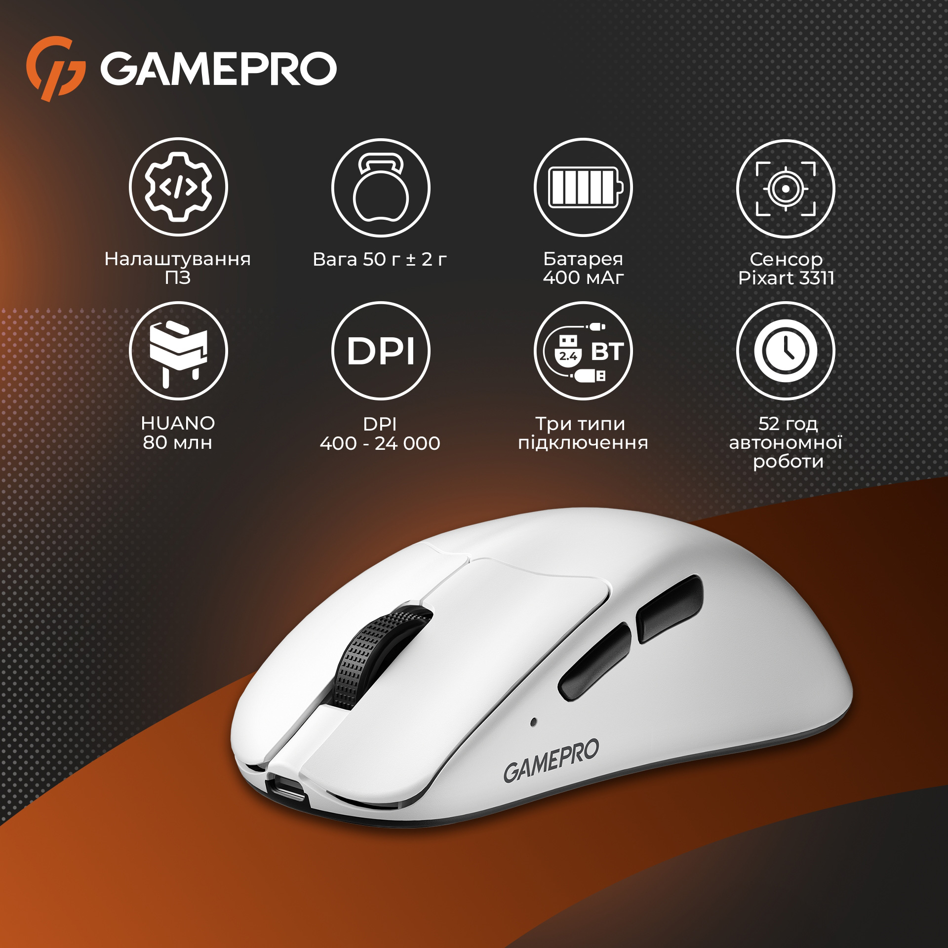Миша ігрова GAMEPRO Genesis Avenger White