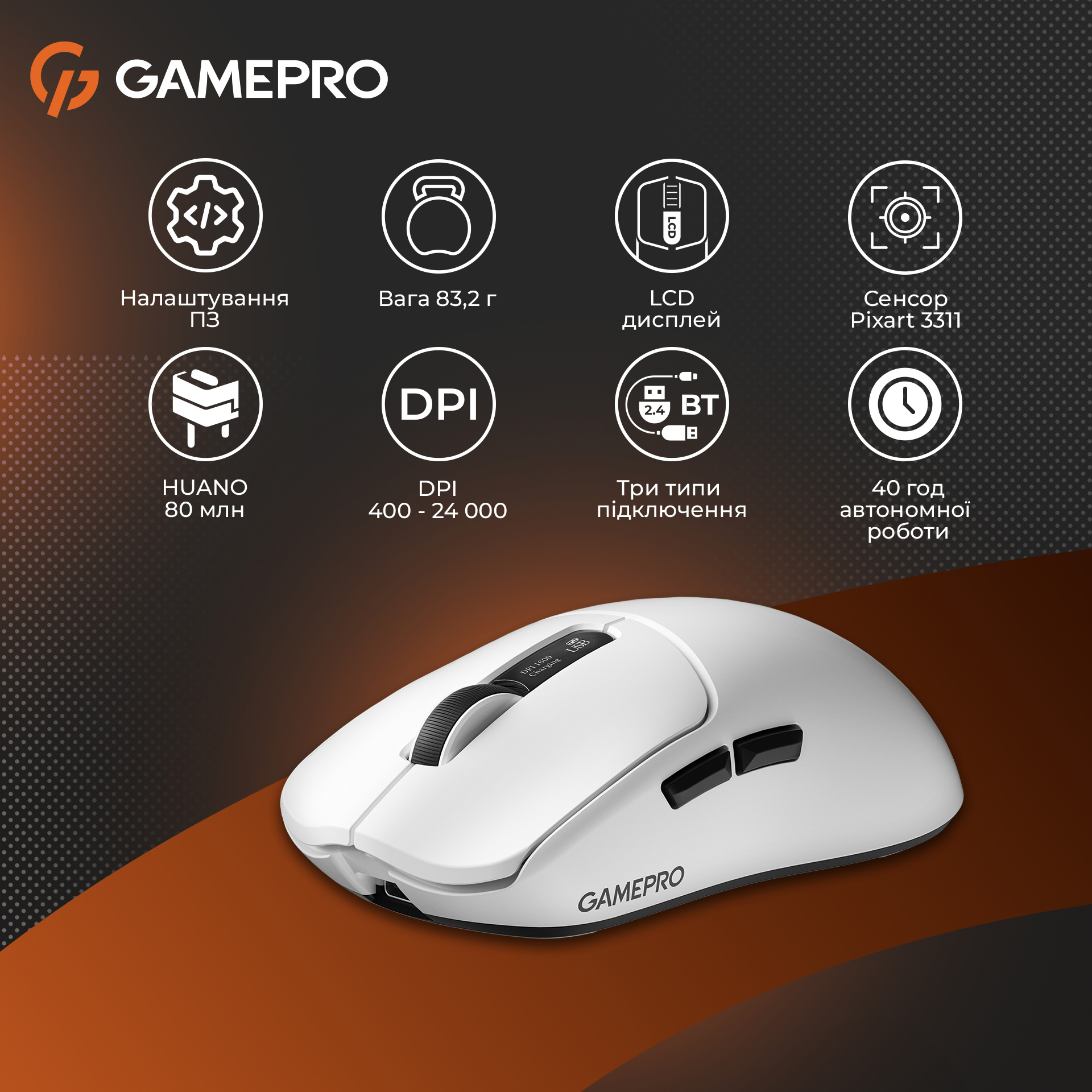 Миша ігрова GAMEPRO Genesis Ranker GM012 White