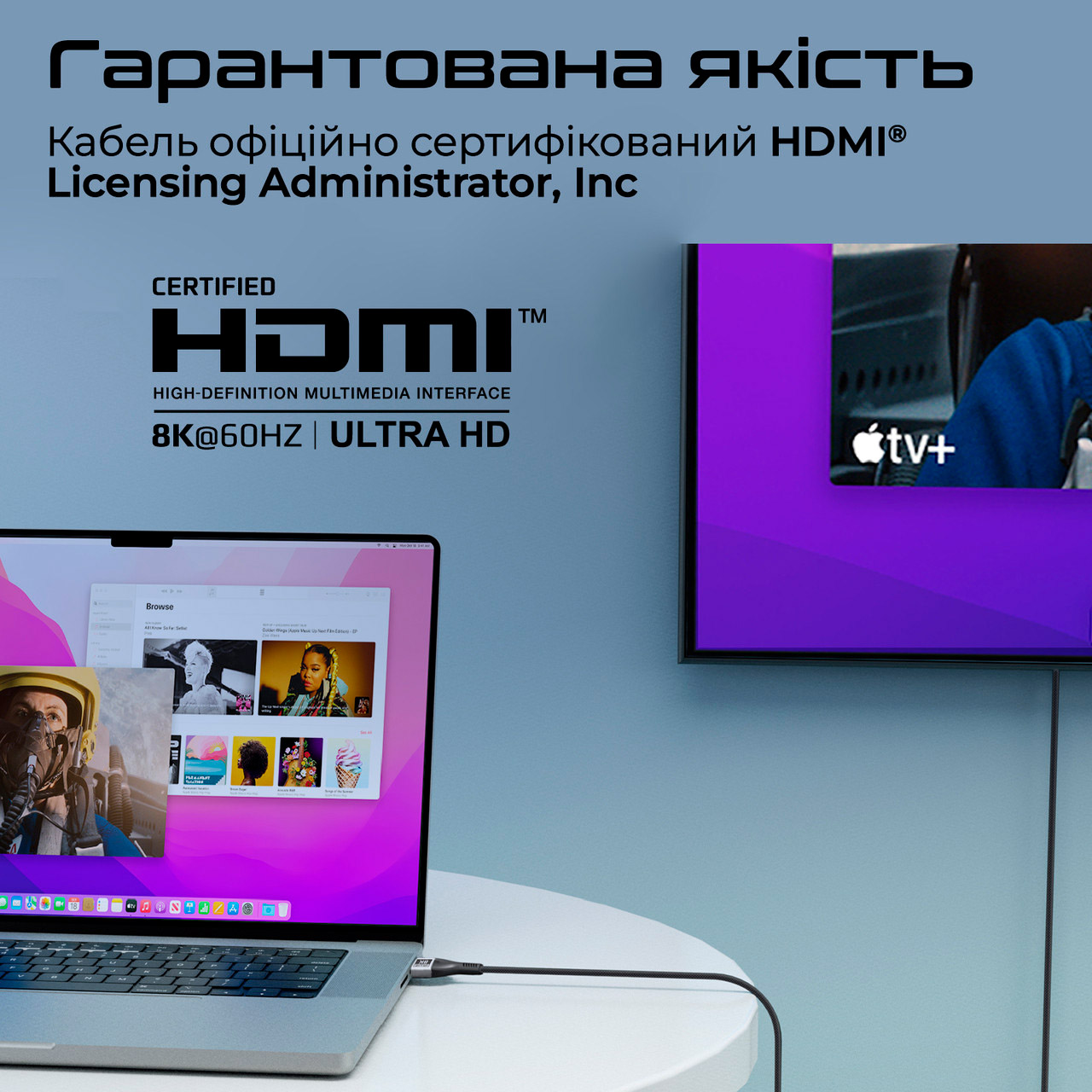 Кабель PROMATE PrimeLink Certified Ultra-High-Speed 8K@60Hz HDMI v2.1 5м Black/Gray